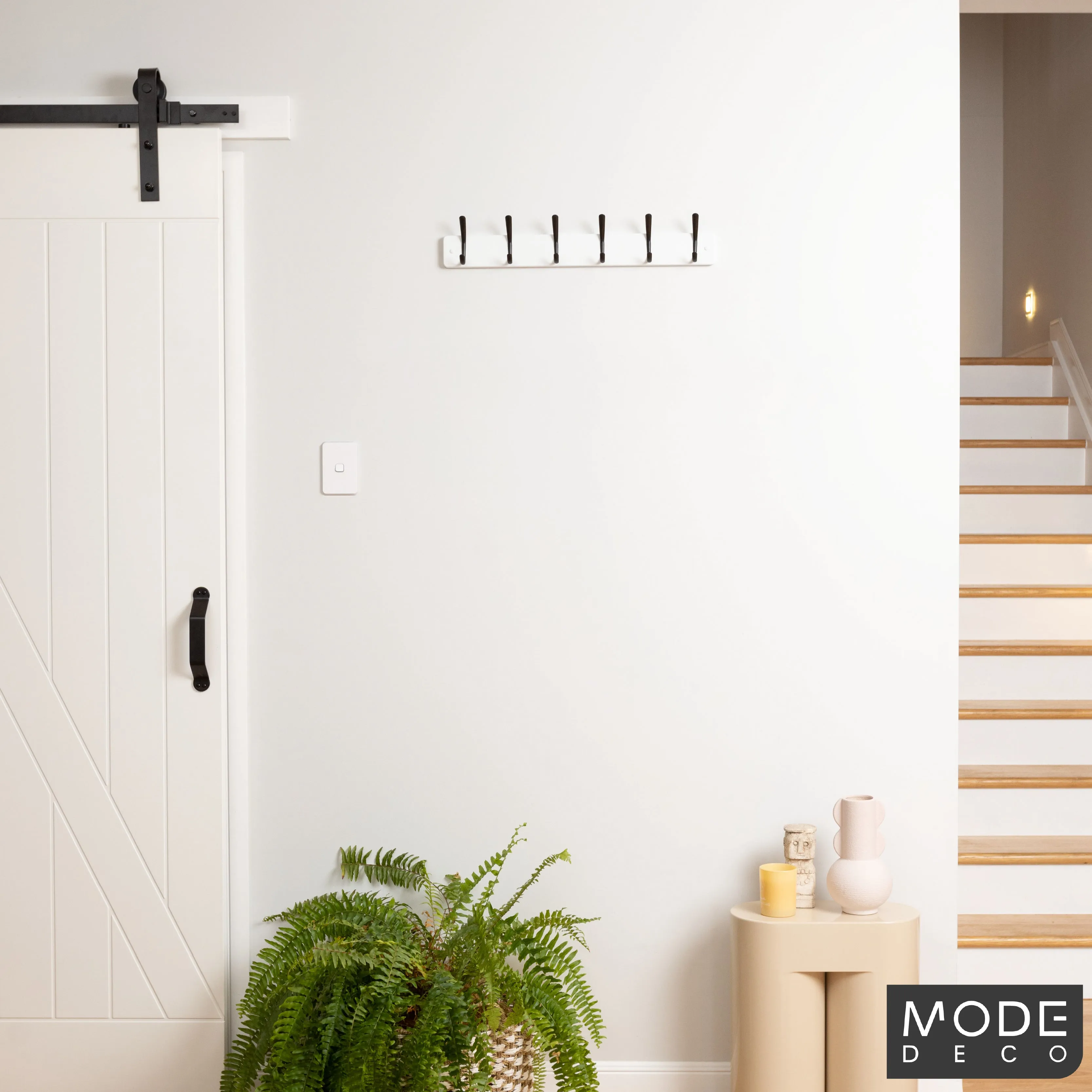 6 Black Hooks on White Board Hat & Coat Rack