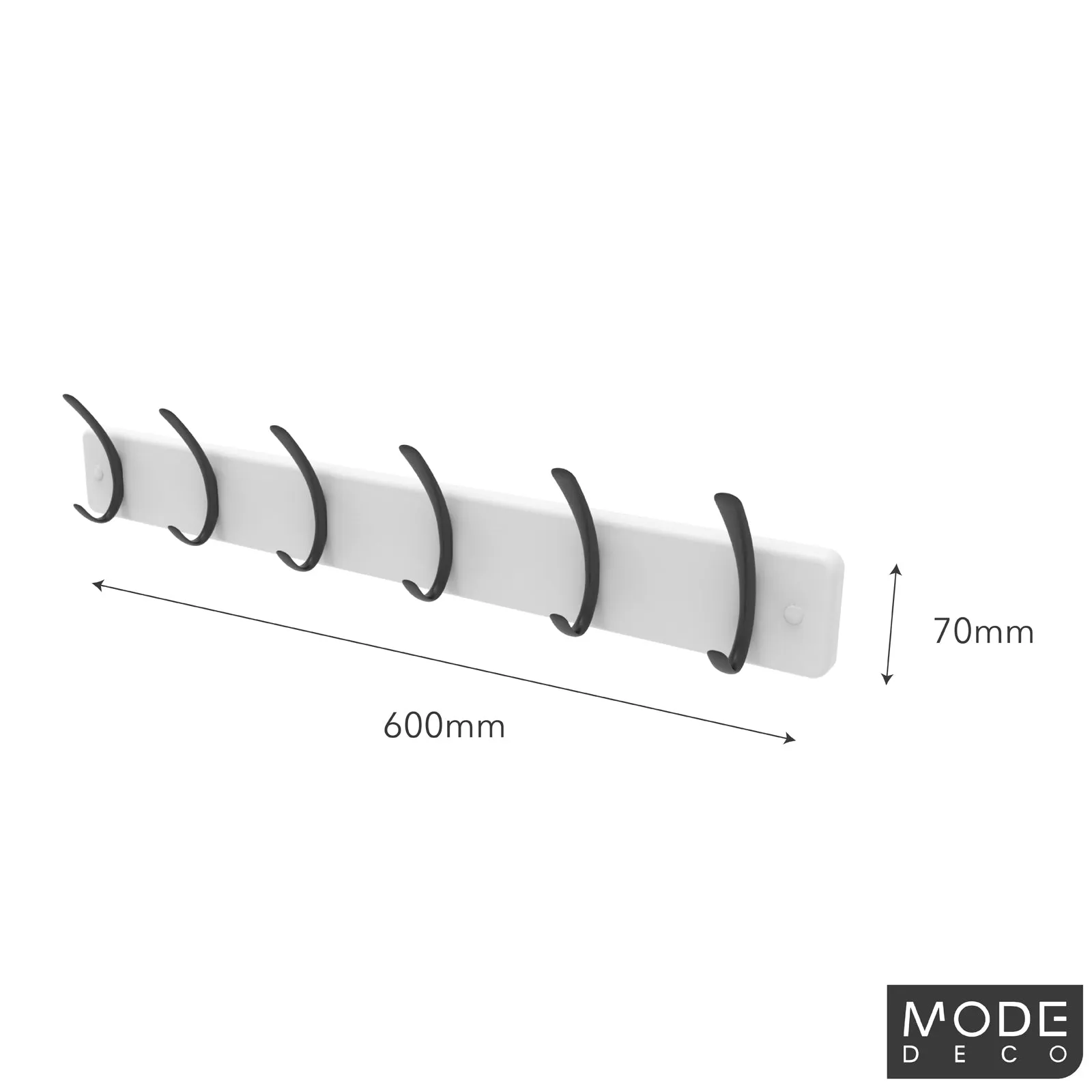6 Black Hooks on White Board Hat & Coat Rack