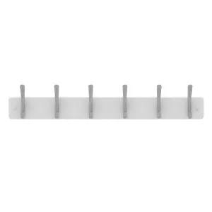 6 Brushed Nickel Hooks on White Board Hat & Coat Rack