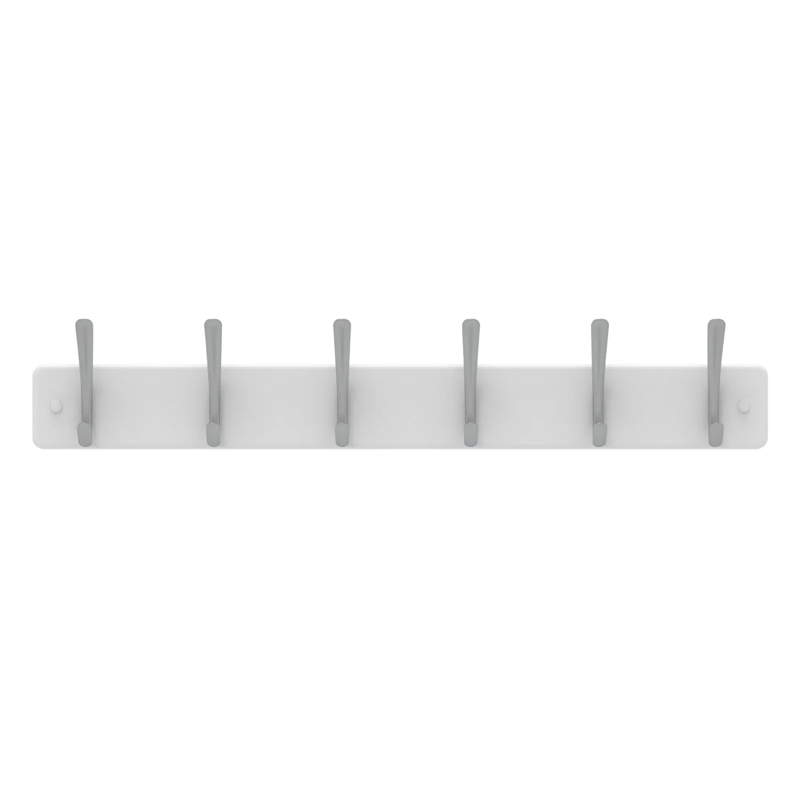 6 Brushed Nickel Hooks on White Board Hat & Coat Rack
