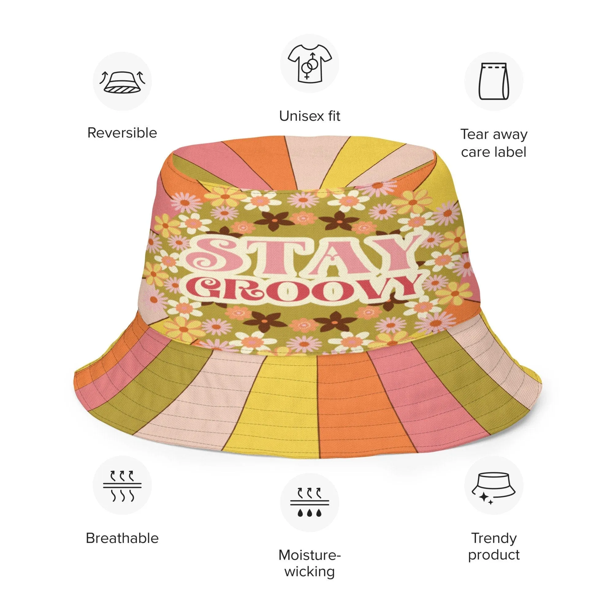 70s Groovy Hippie Sunkissed Reversible Bucket Hat