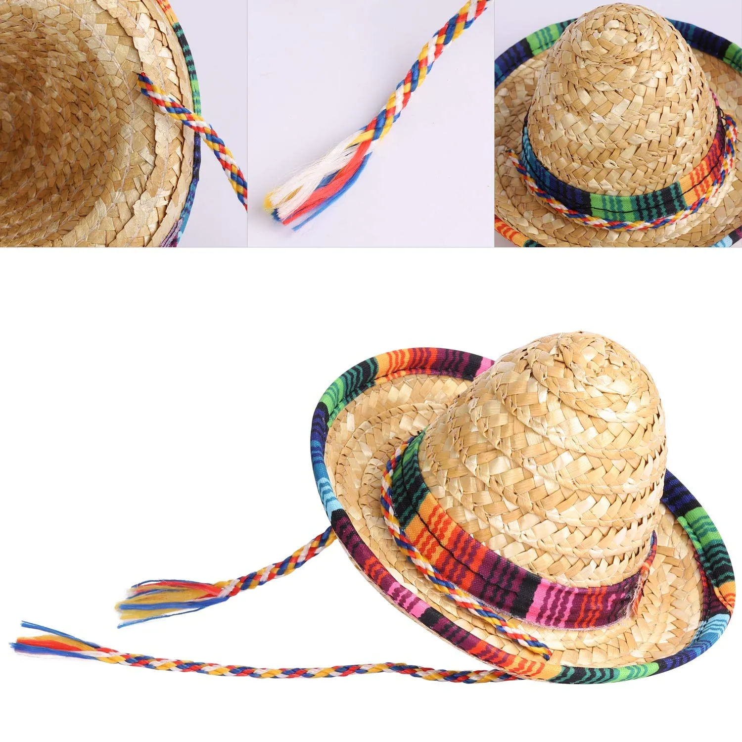 8 Packs Mini Sombrero Party Hats Mexican Hat Party Decorations Party Supplies Costume Hats for Kids Dolls Pets 5.9 Inch