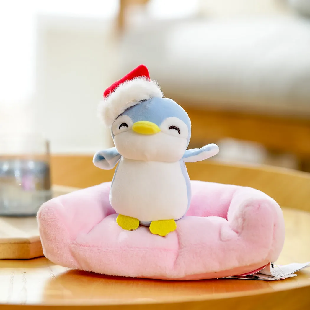 8.7in. Christmas Hat Penguin Couple Couch Plush Toy