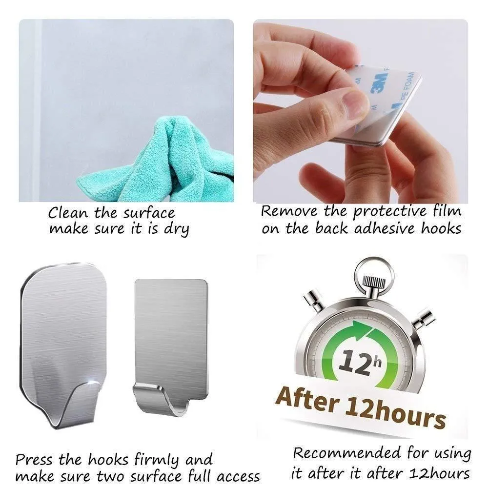 Adhesive Hooks, 16 Pack 3M Self Adhesive Wall Hooks for Key Robe Coat Towel, Heavy Duty Stainless Steel Wall Mount Hooks,for Kitchen Bathroom Toilet