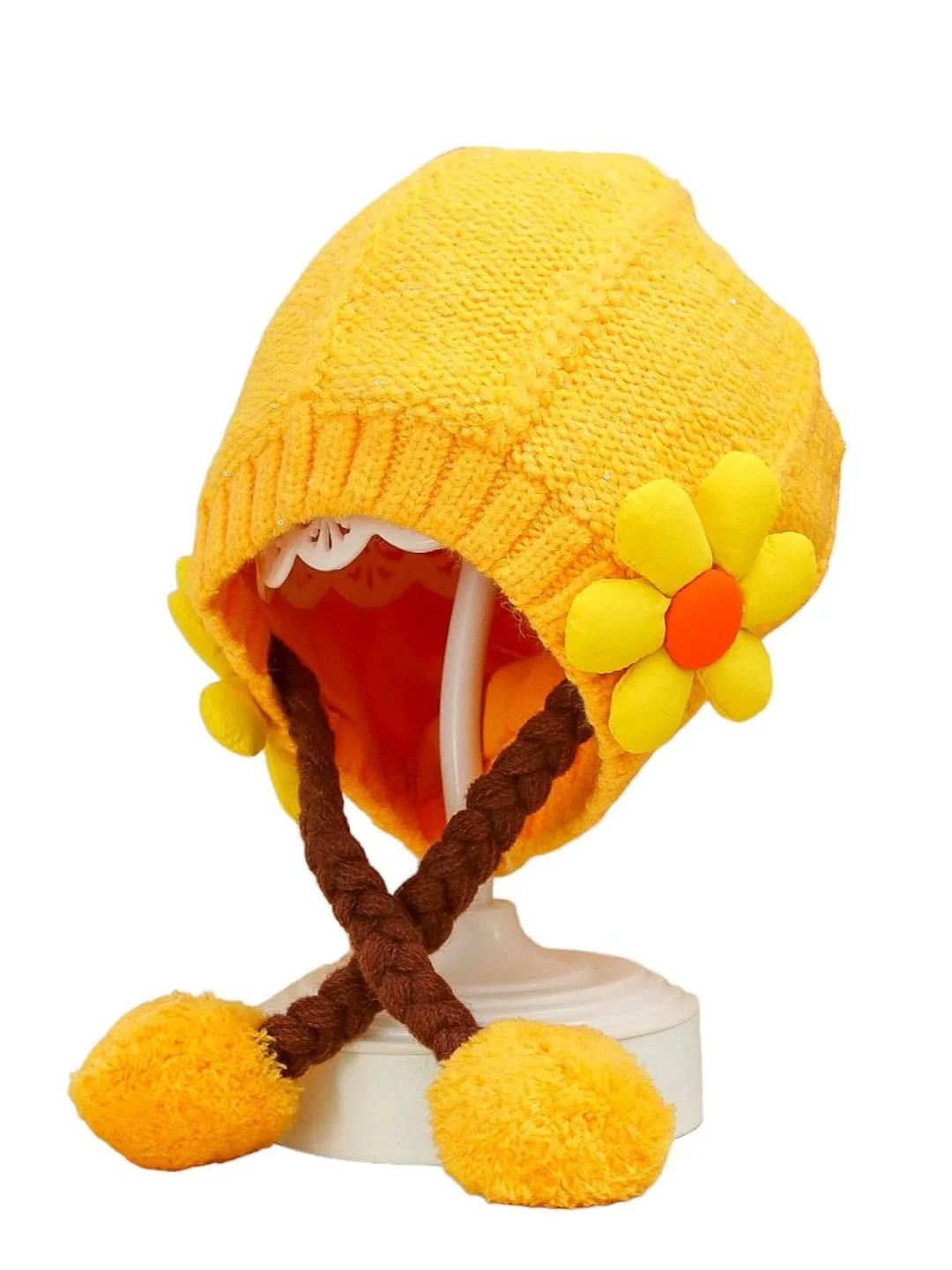 Adorable Braided Winter Hat with Flower Accent for Girls - Cozy & Cute!