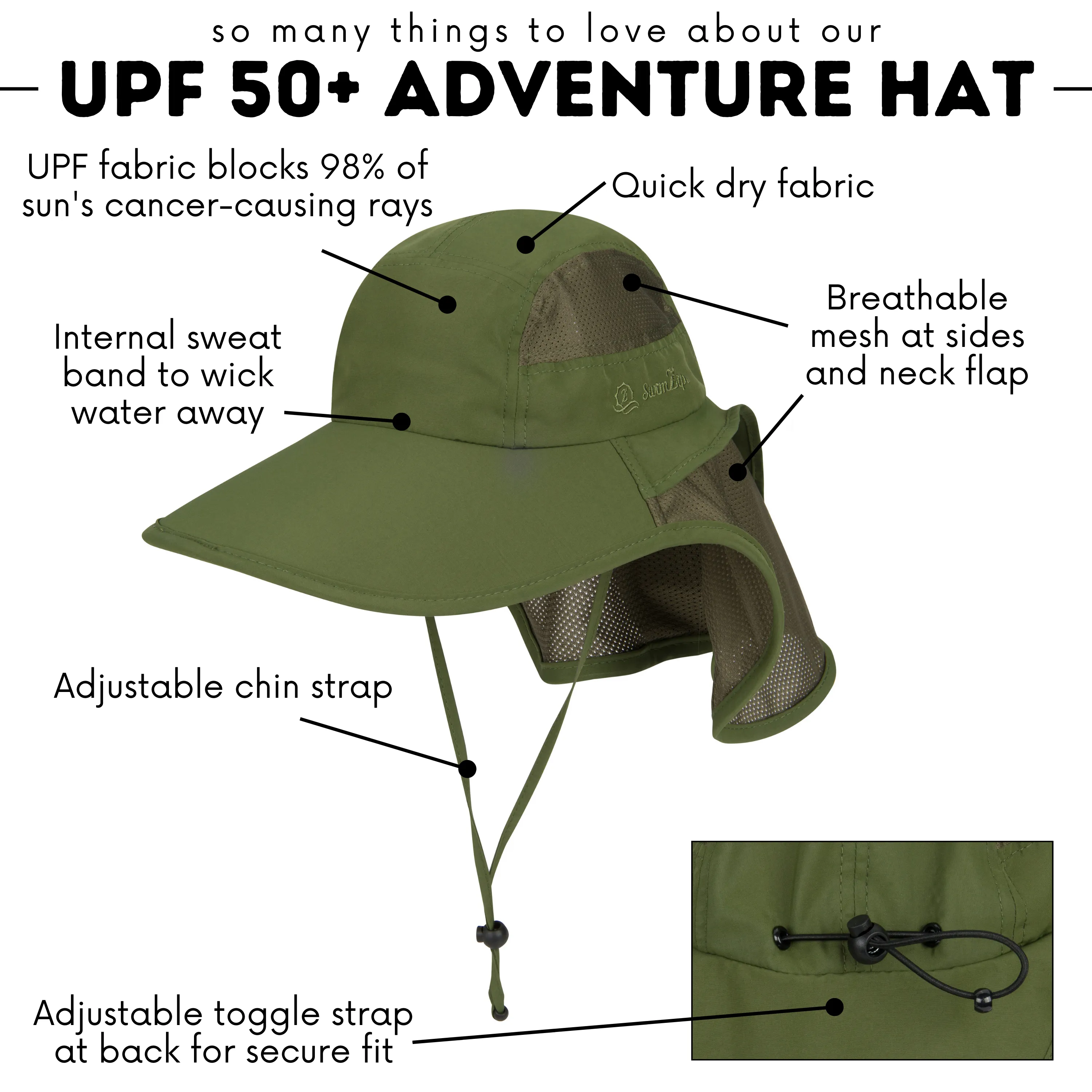 Adult Wide Brim   Flap Neck Sun Protective Adventure Hat | Olive