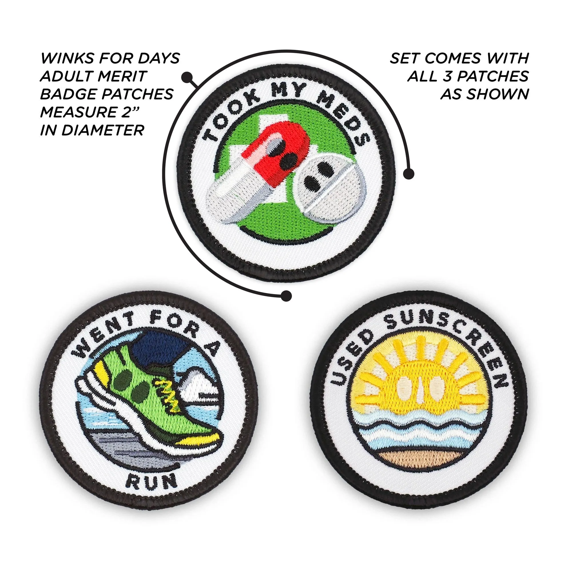 Adulting Merit Badge Embroidered Iron-On Patches (Health - Set 4)