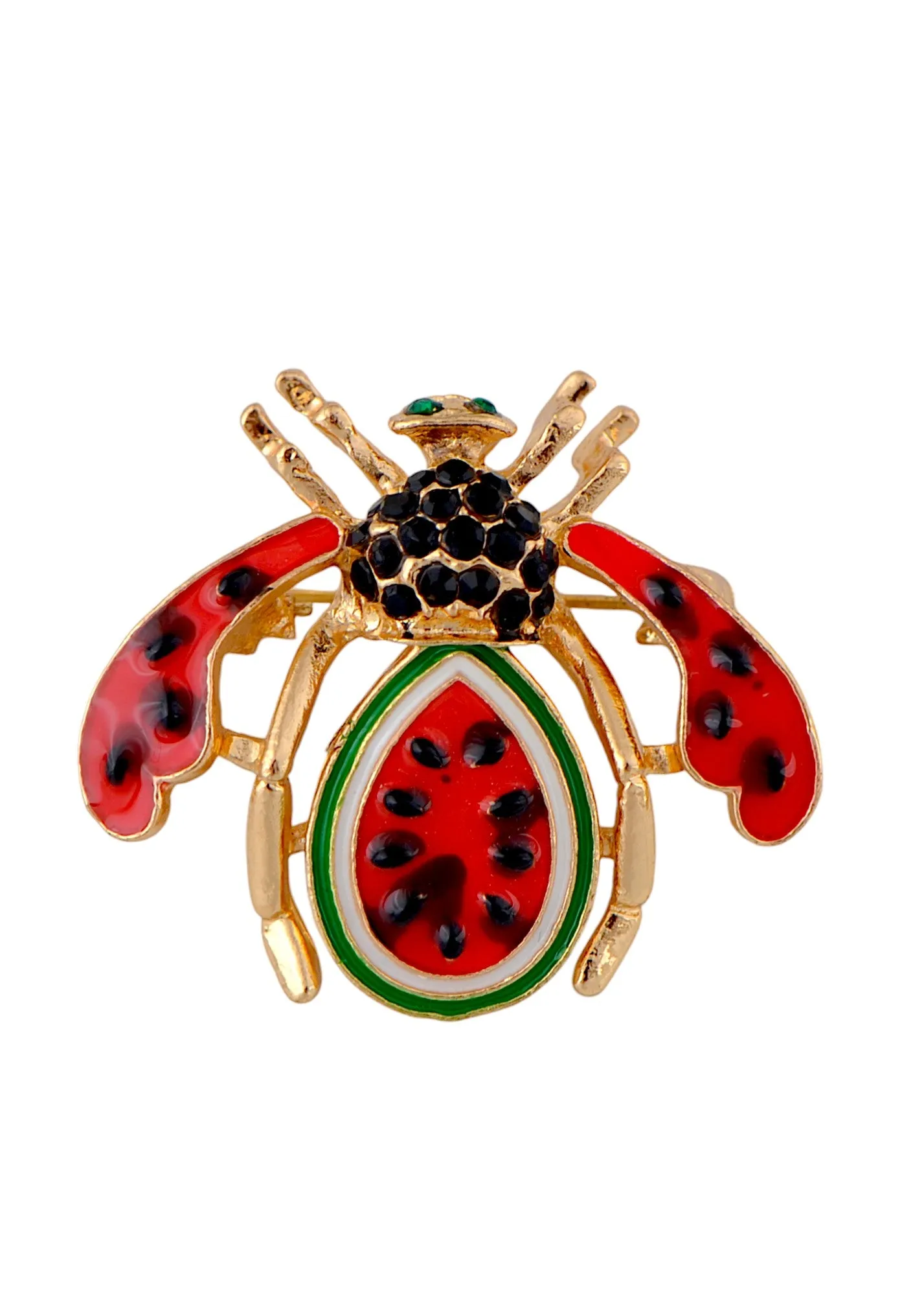 Alilang Elegant Crystal Rhinestone Fruit and Bee Brooch - Fashionable Gold Plated Fruit Insect Lapel Pins for Dresses and Accessories