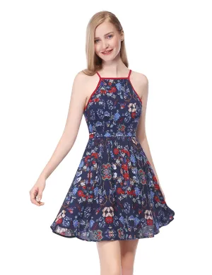 Alisapan Women'S Halter Floral Printed Rayon Short Casual Dress AS05693