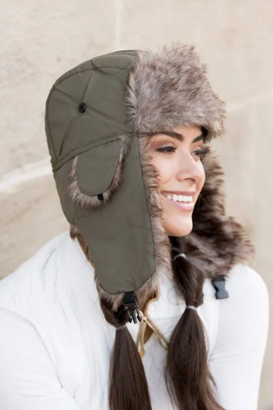Alpine Aviator  Faux Fur Trapper Hat