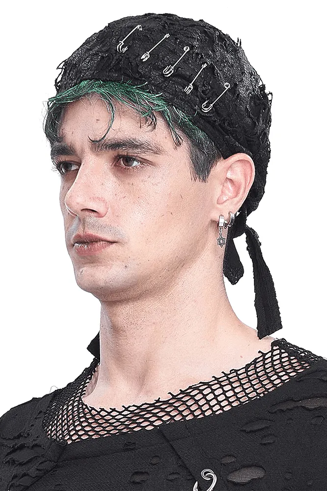 Alternative Distressed Bandana-Hat for Men with Pins