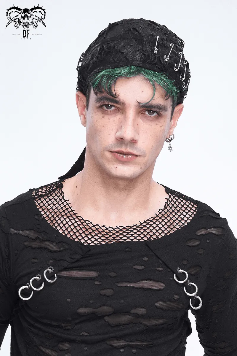 Alternative Distressed Bandana-Hat for Men with Pins