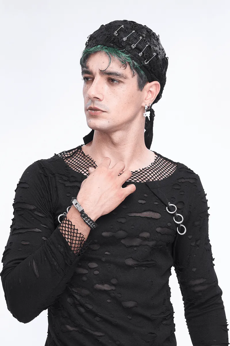 Alternative Distressed Bandana-Hat for Men with Pins
