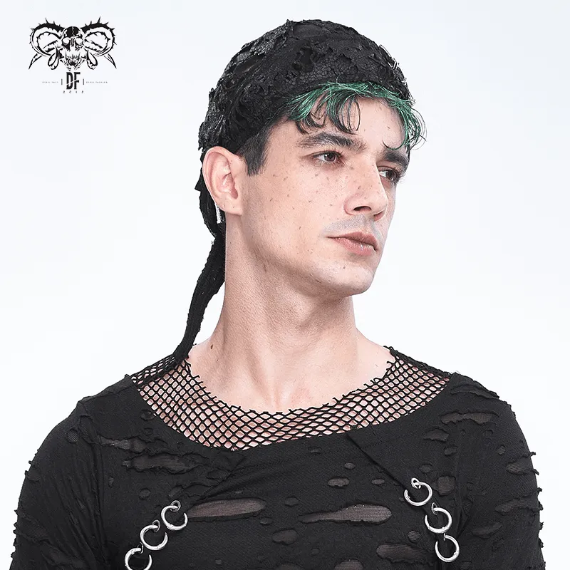 Alternative Distressed Bandana-Hat for Men with Pins