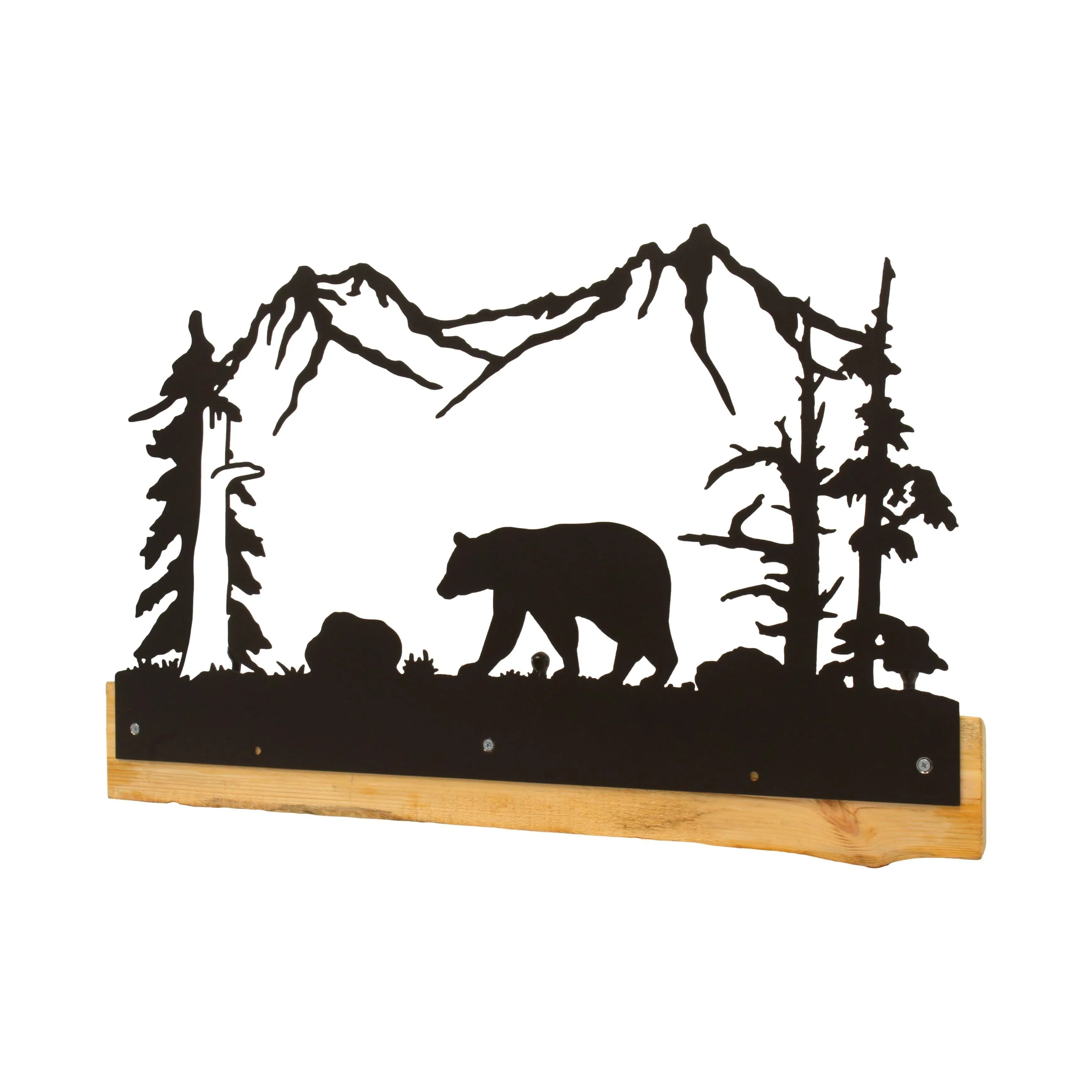 Amish-Made Rustic Coat Rack With 3 Hooks - Pine Wood Coat Hanger with Wilderness Metal Art Silhouette