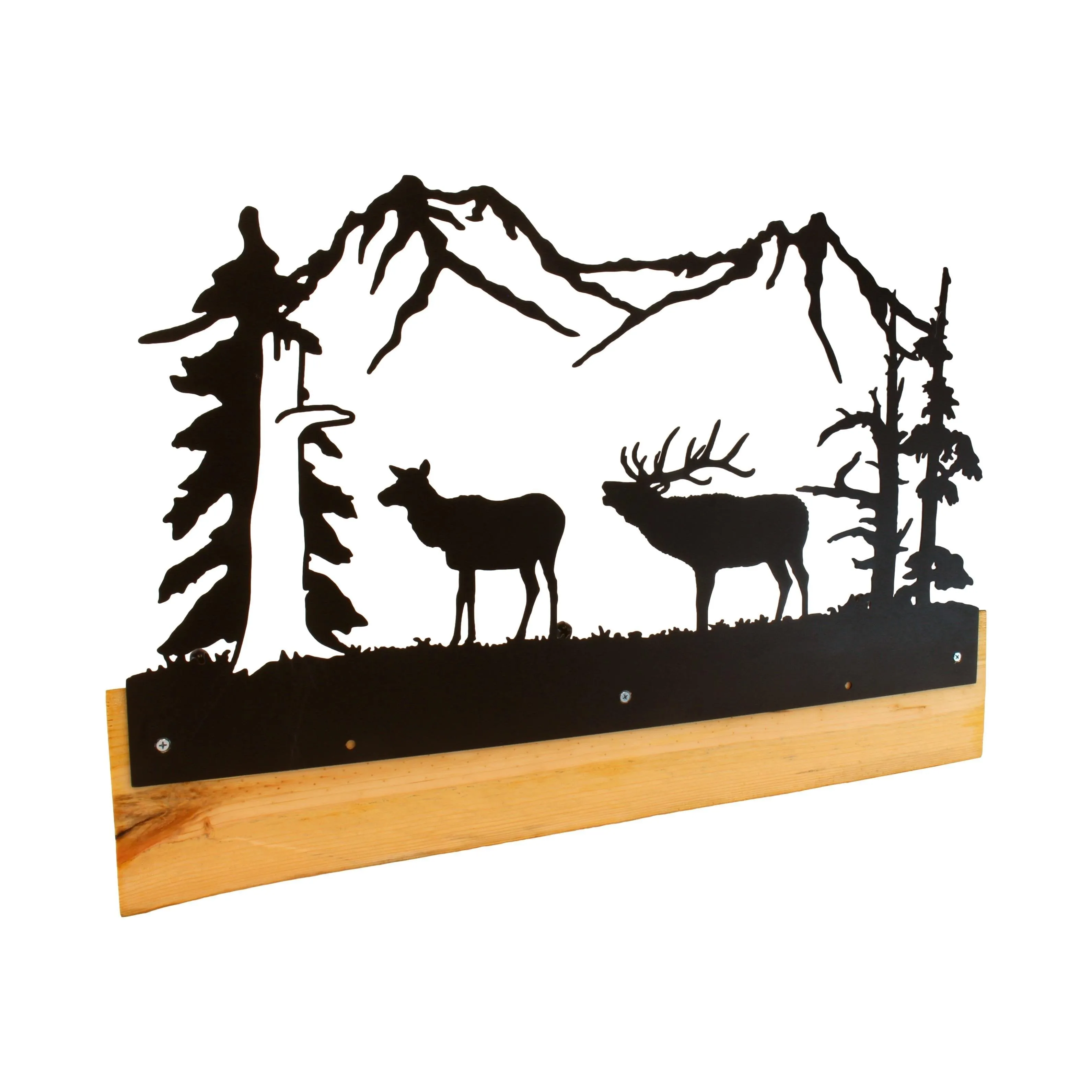 Amish-Made Rustic Coat Rack With 3 Hooks - Pine Wood Coat Hanger with Wilderness Metal Art Silhouette