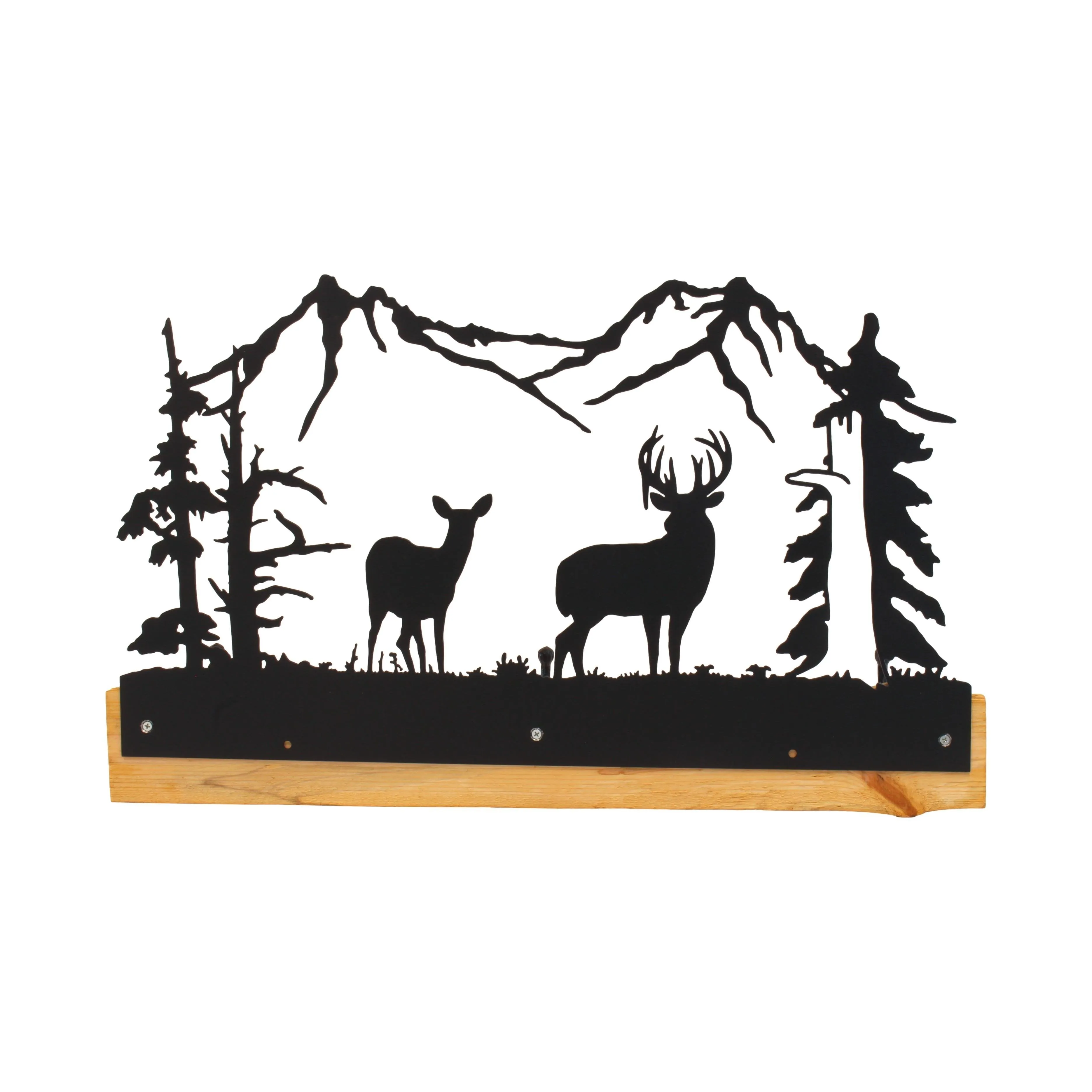 Amish-Made Rustic Coat Rack With 3 Hooks - Pine Wood Coat Hanger with Wilderness Metal Art Silhouette