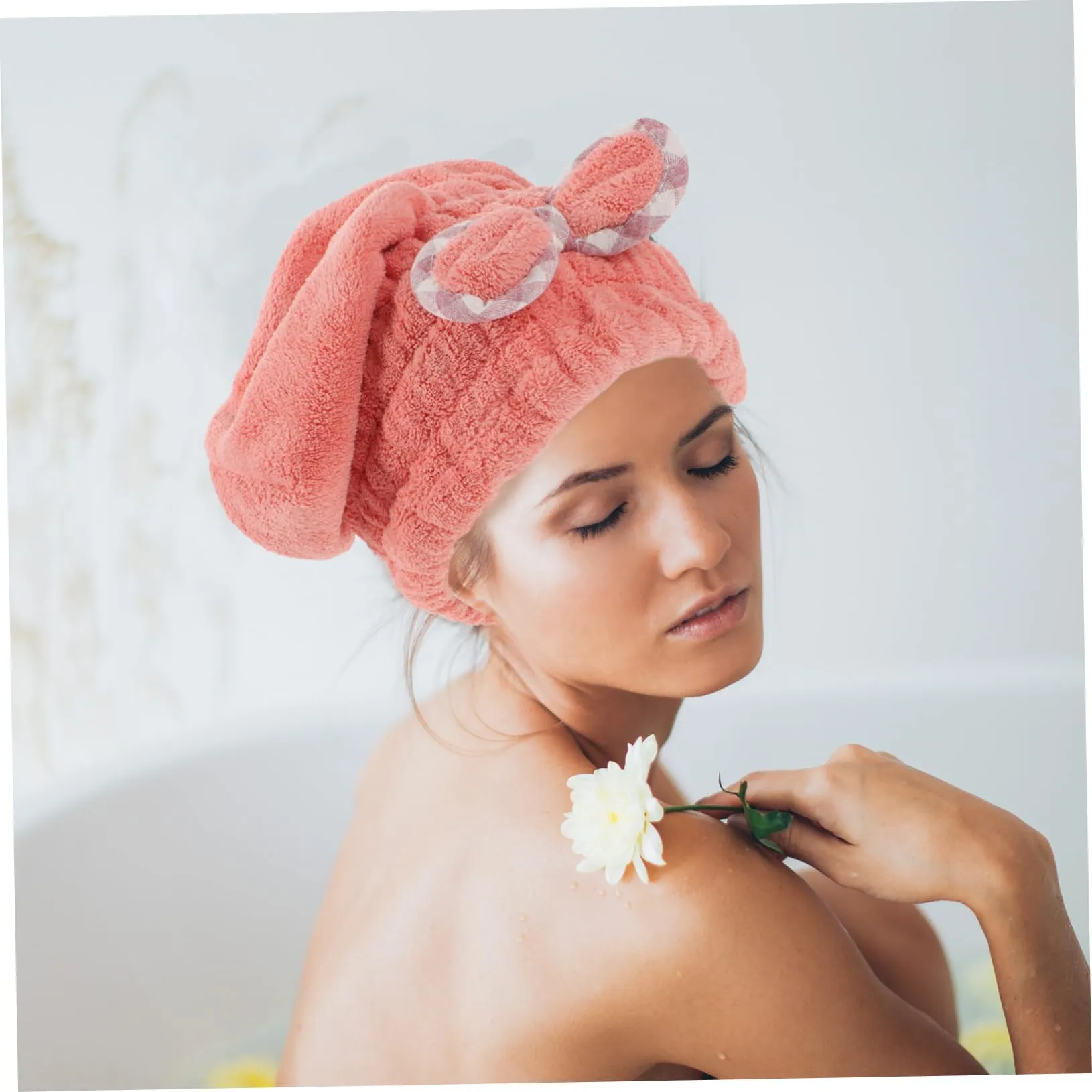 Anneome 2pcs Dry Hair Shower Cap Hair Drying Fleece Wrap Dry Hair Hat Hair Ties for Women Absorbent Hair Towel Absorbent Hair Hat Womens Hats Child Coral Fleece Absorb Water Absorbent Cap