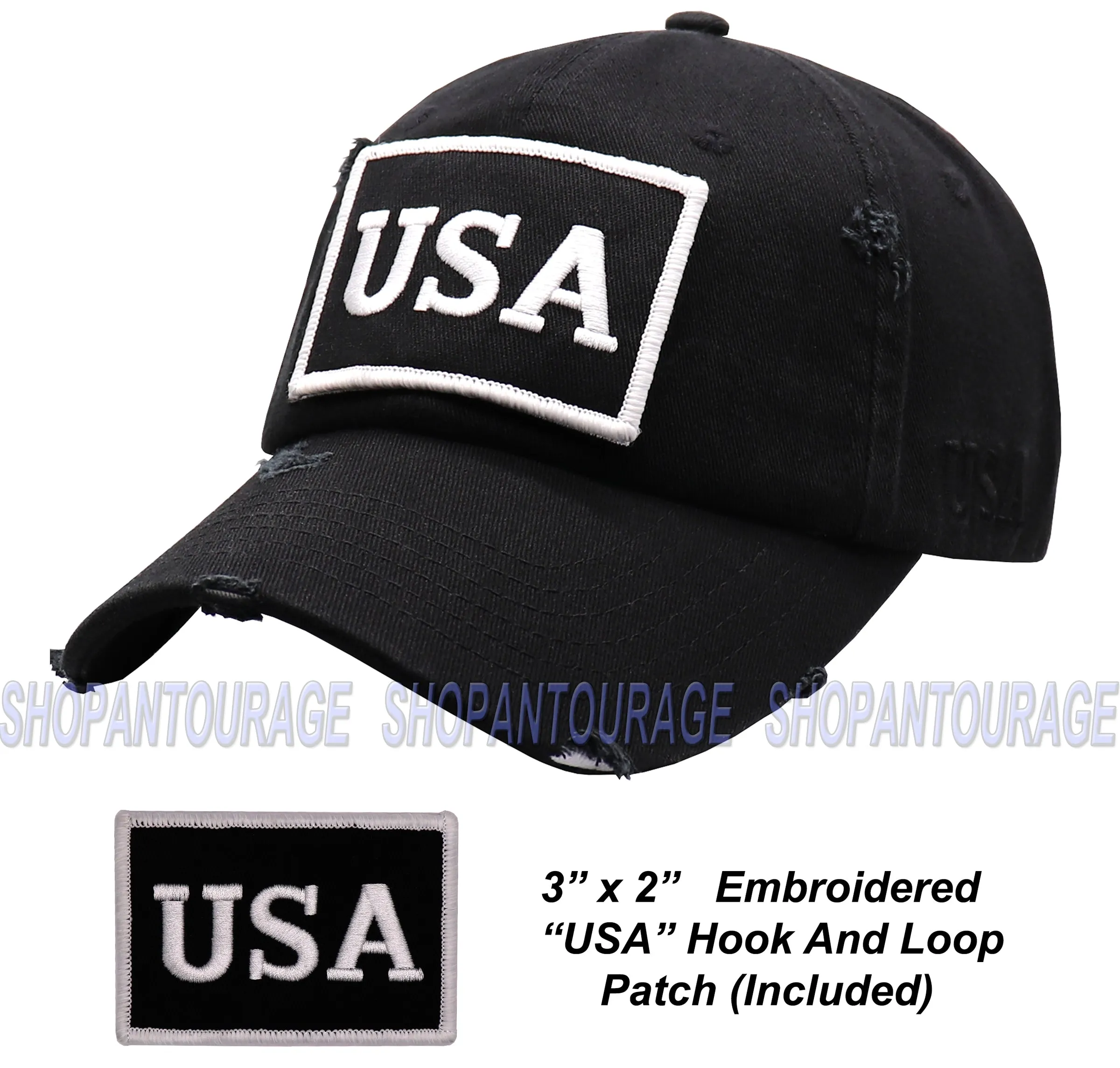 Antourage American Flag Hat for Men and Women | Vintage Baseball Tactical Hat Cap with USA Flag   2 Patriotic Patches - Black/White