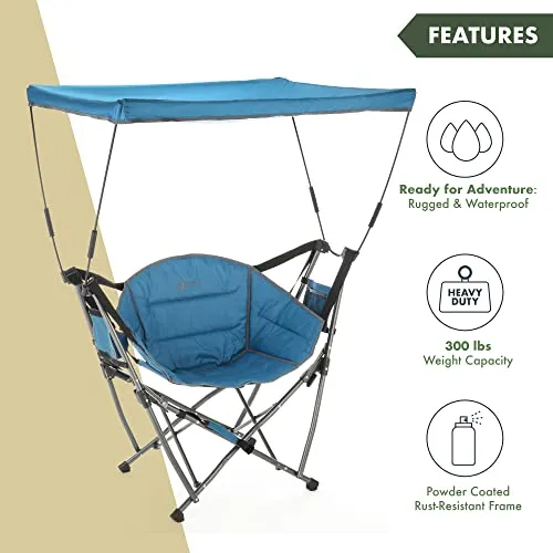 ARROWHEAD OUTDOOR Portable Folding Swinging Hammock Camping Chair, Removable Canopy, Perfect for Stargazing, Cup Holder, Storage Pouch, Carrying Bag Included, Supports up to 300lbs, USA-Based Support
