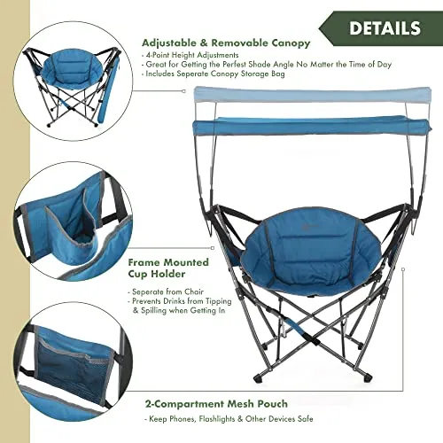 ARROWHEAD OUTDOOR Portable Folding Swinging Hammock Camping Chair, Removable Canopy, Perfect for Stargazing, Cup Holder, Storage Pouch, Carrying Bag Included, Supports up to 300lbs, USA-Based Support