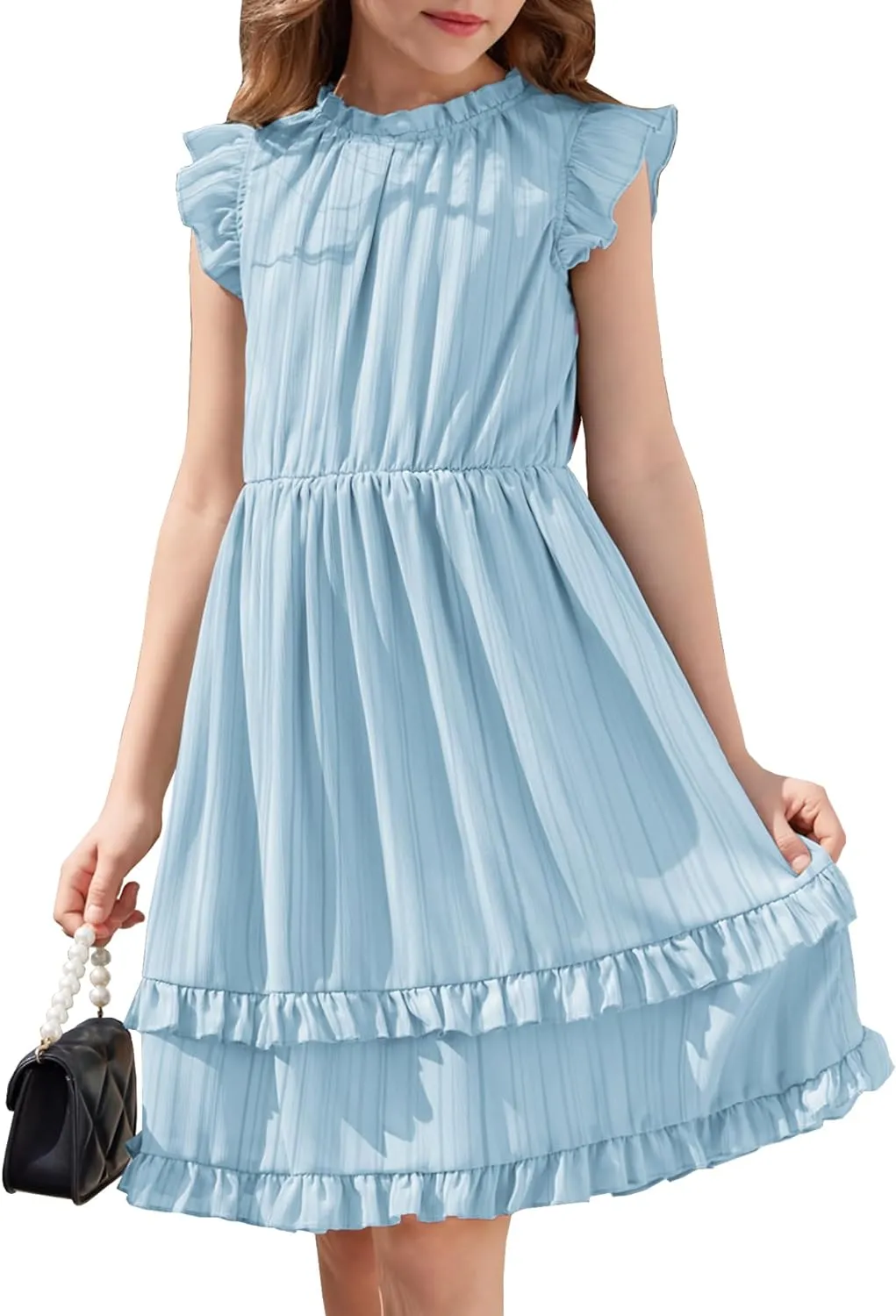 Arshiner Girls Dresses Summer Boho Crewneck Ruffle Hem Elegant Dress