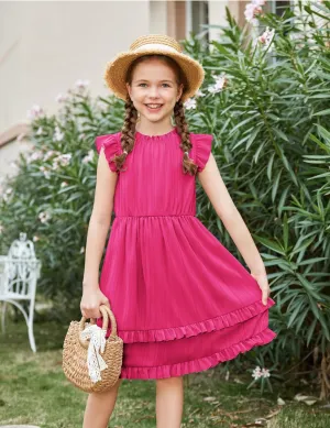 Arshiner Girls Dresses Summer Boho Crewneck Ruffle Hem Elegant Dress