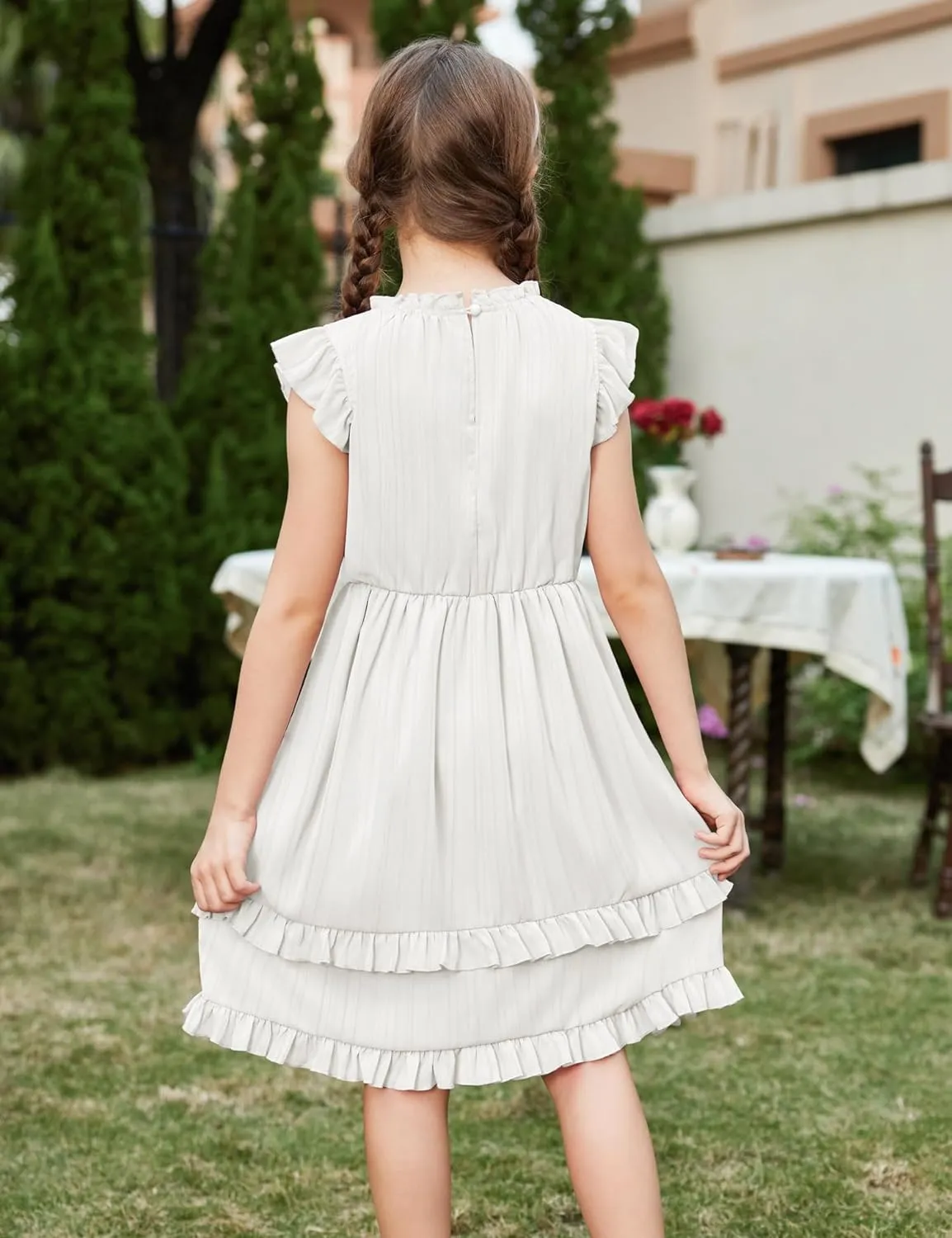 Arshiner Girls Dresses Summer Boho Crewneck Ruffle Hem Elegant Dress