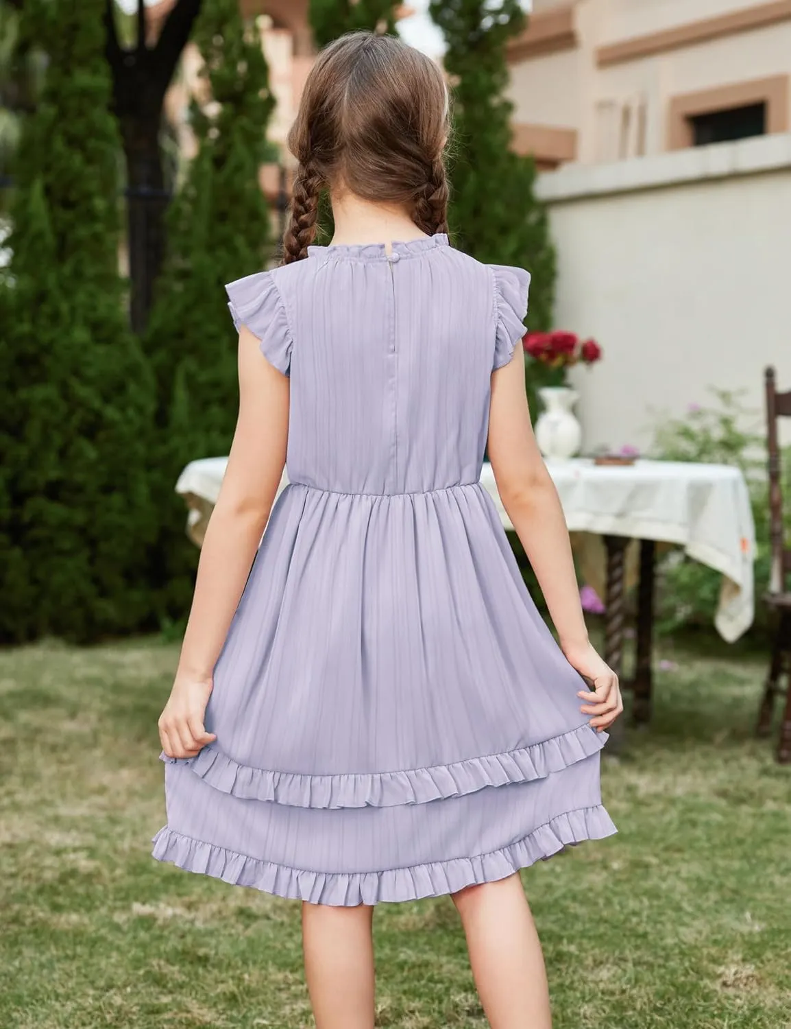 Arshiner Girls Dresses Summer Boho Crewneck Ruffle Hem Elegant Dress