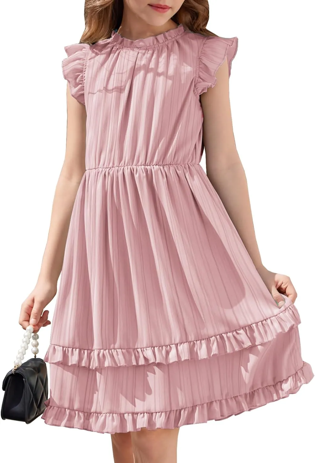 Arshiner Girls Dresses Summer Boho Crewneck Ruffle Hem Elegant Dress