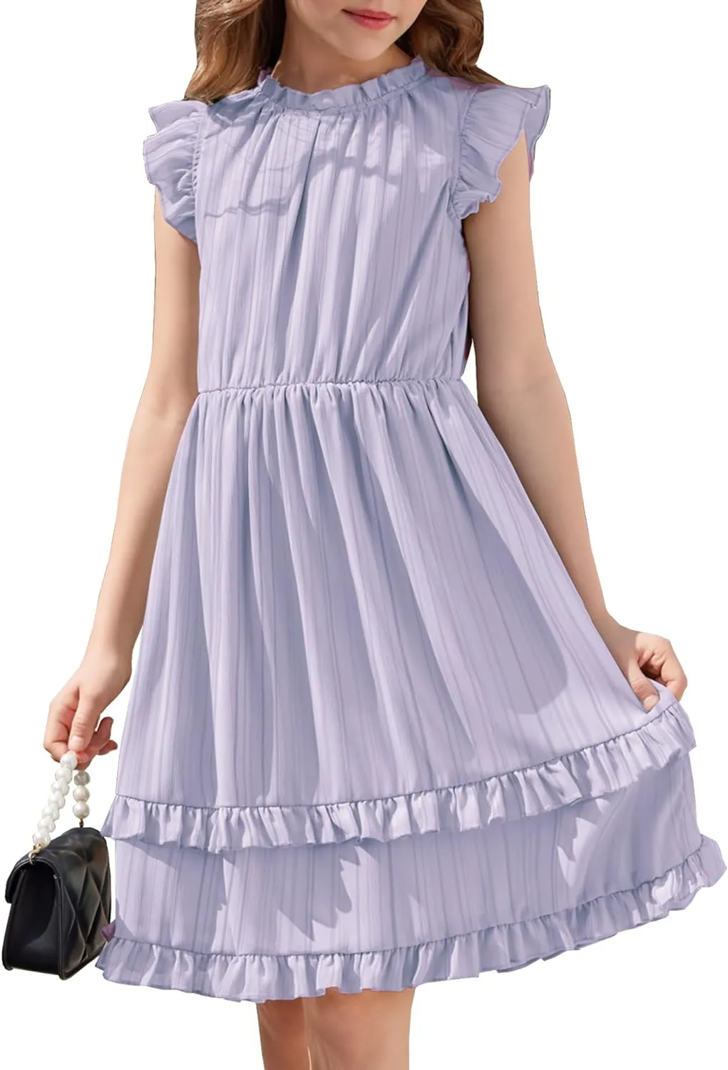 Arshiner Girls Dresses Summer Boho Crewneck Ruffle Hem Elegant Dress