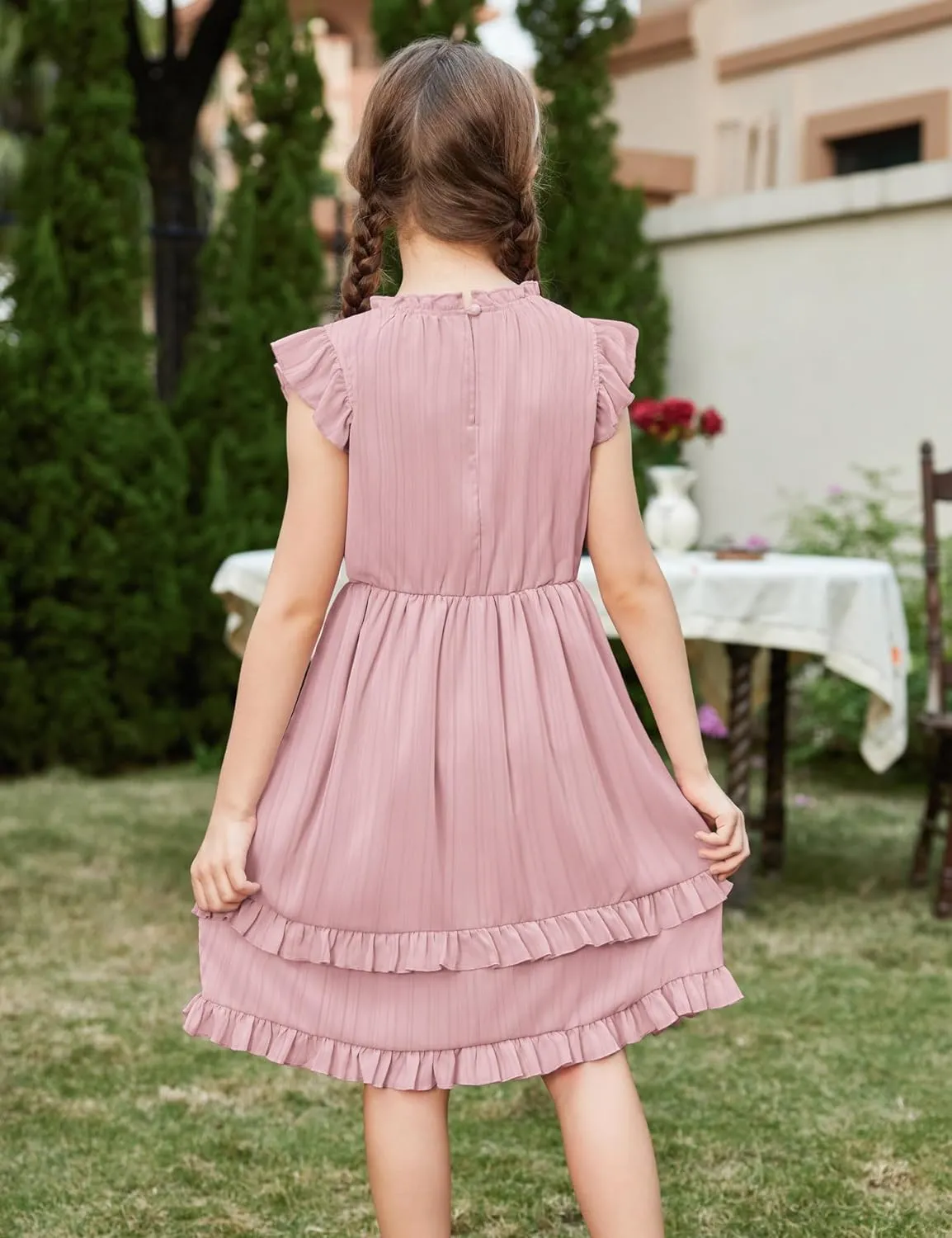 Arshiner Girls Dresses Summer Boho Crewneck Ruffle Hem Elegant Dress