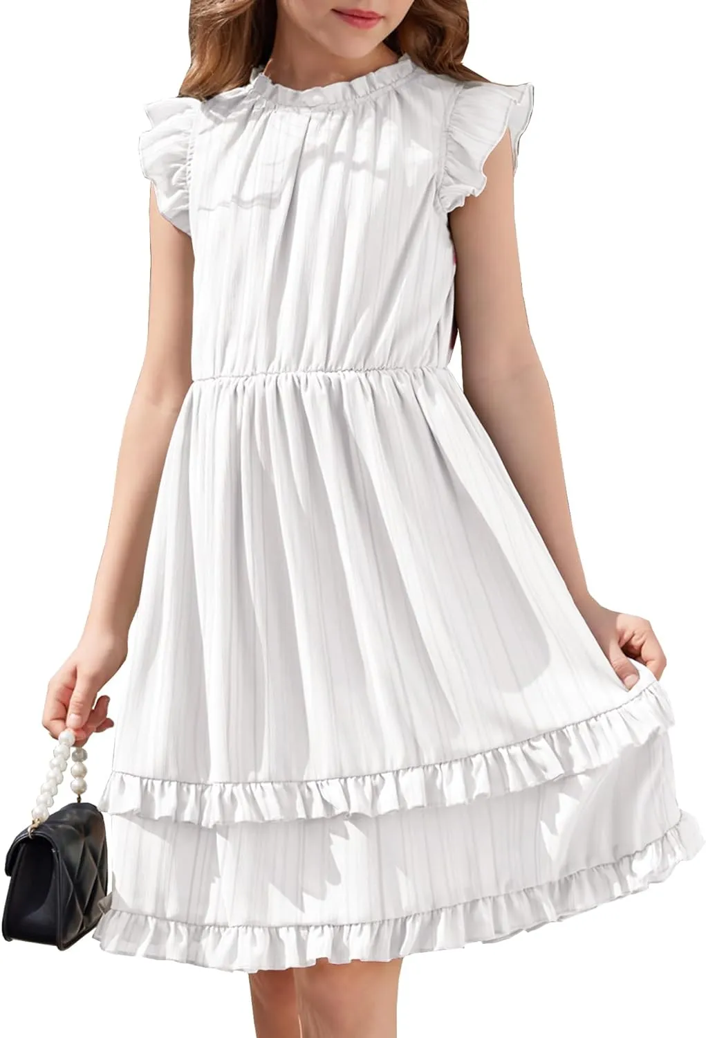 Arshiner Girls Dresses Summer Boho Crewneck Ruffle Hem Elegant Dress