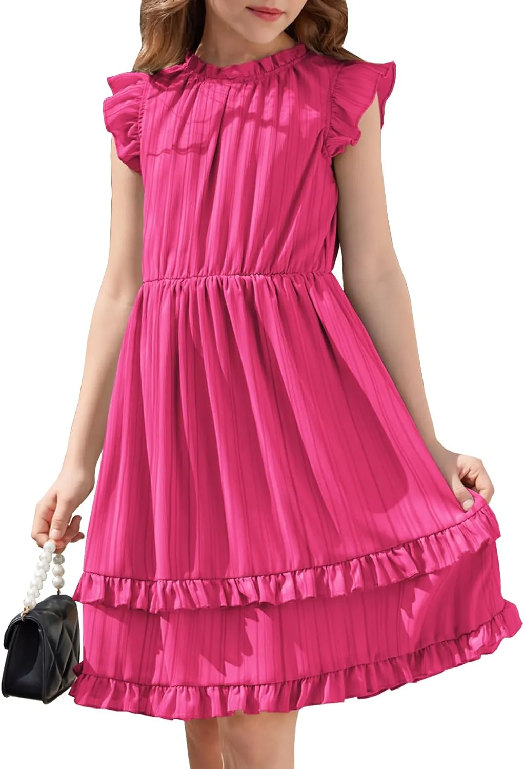 Arshiner Girls Dresses Summer Boho Crewneck Ruffle Hem Elegant Dress