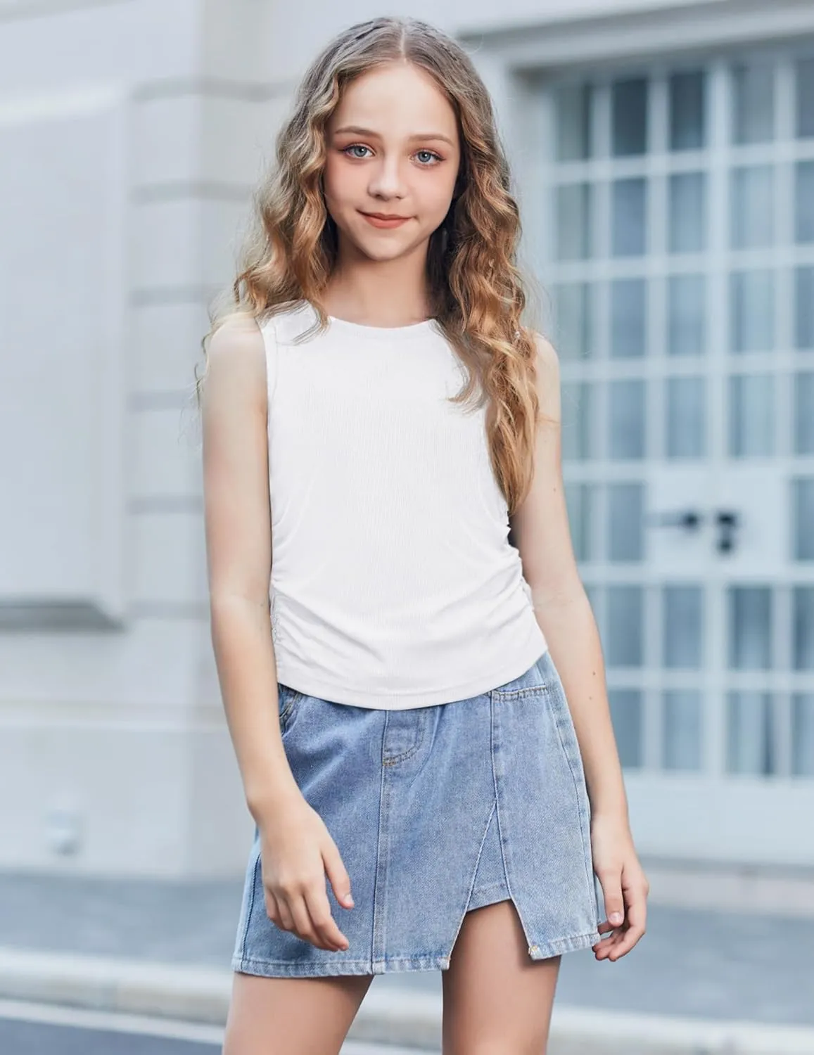Arshiner Girls Sets 2 Piece Outfits Knit Ruched Knot Side Tank Top and Shorts