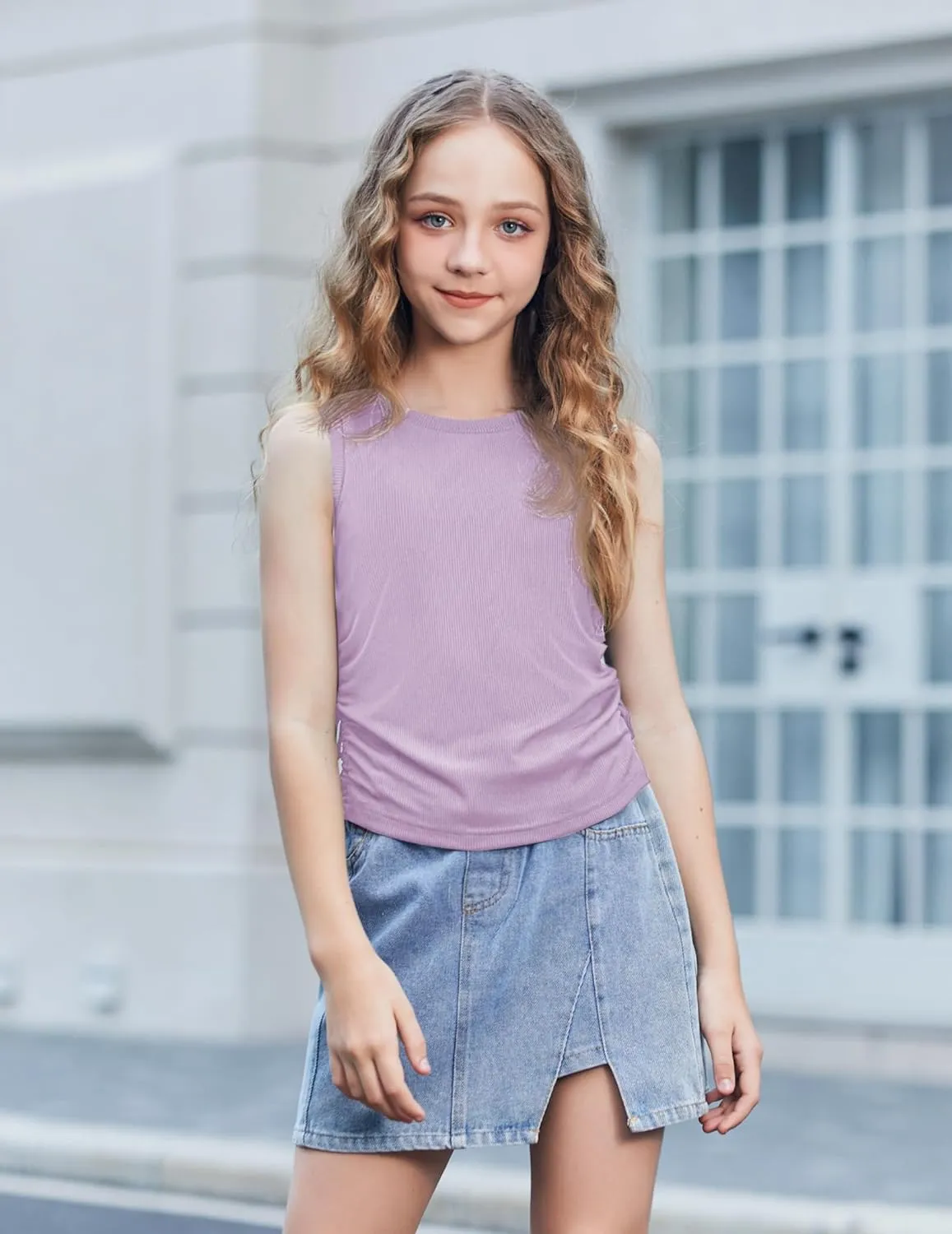 Arshiner Girls Sets 2 Piece Outfits Knit Ruched Knot Side Tank Top and Shorts