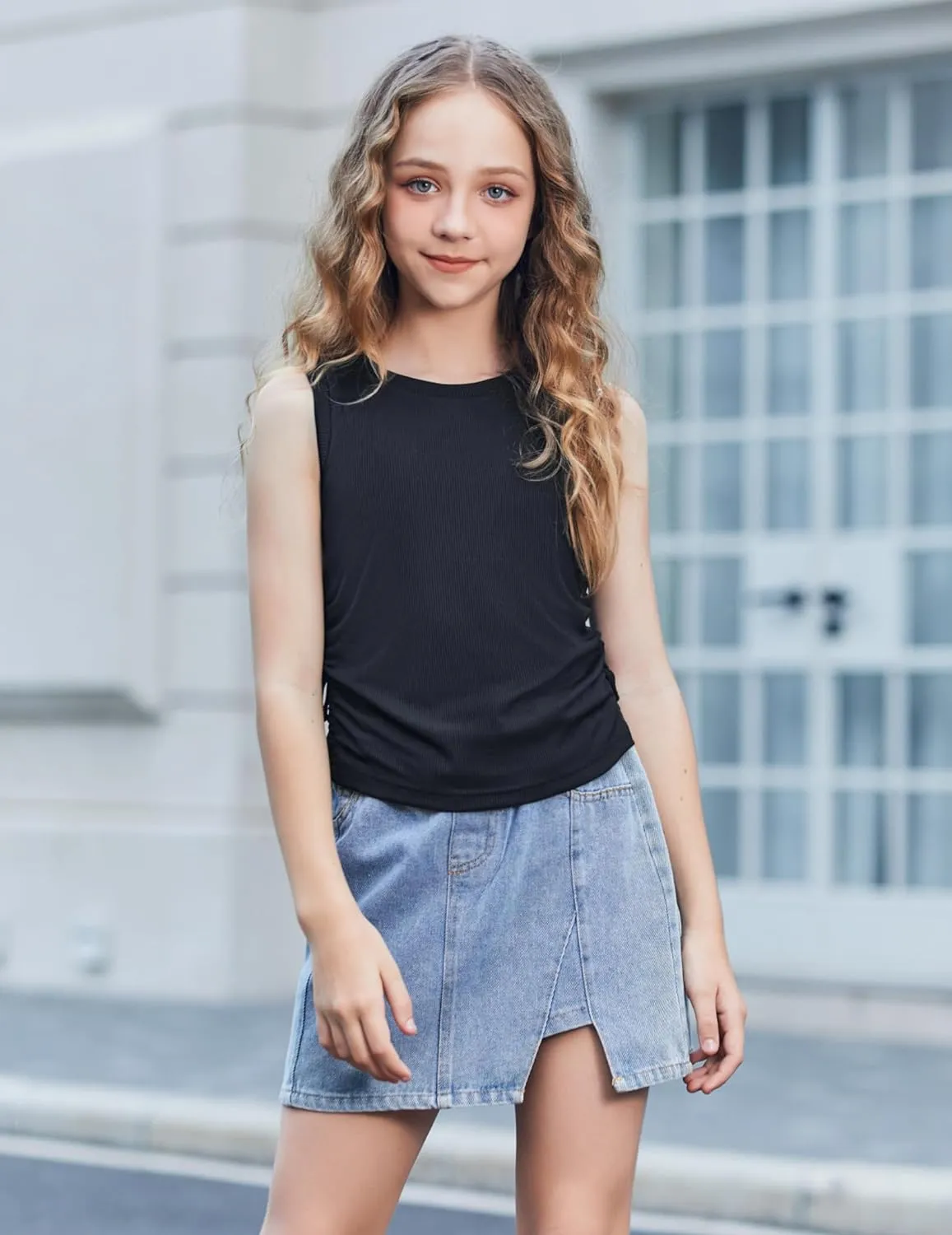 Arshiner Girls Sets 2 Piece Outfits Knit Ruched Knot Side Tank Top and Shorts