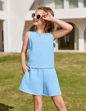 Arshiner Girls Summer 2 Piece Outfit Sleeveless Top and Shorts Set