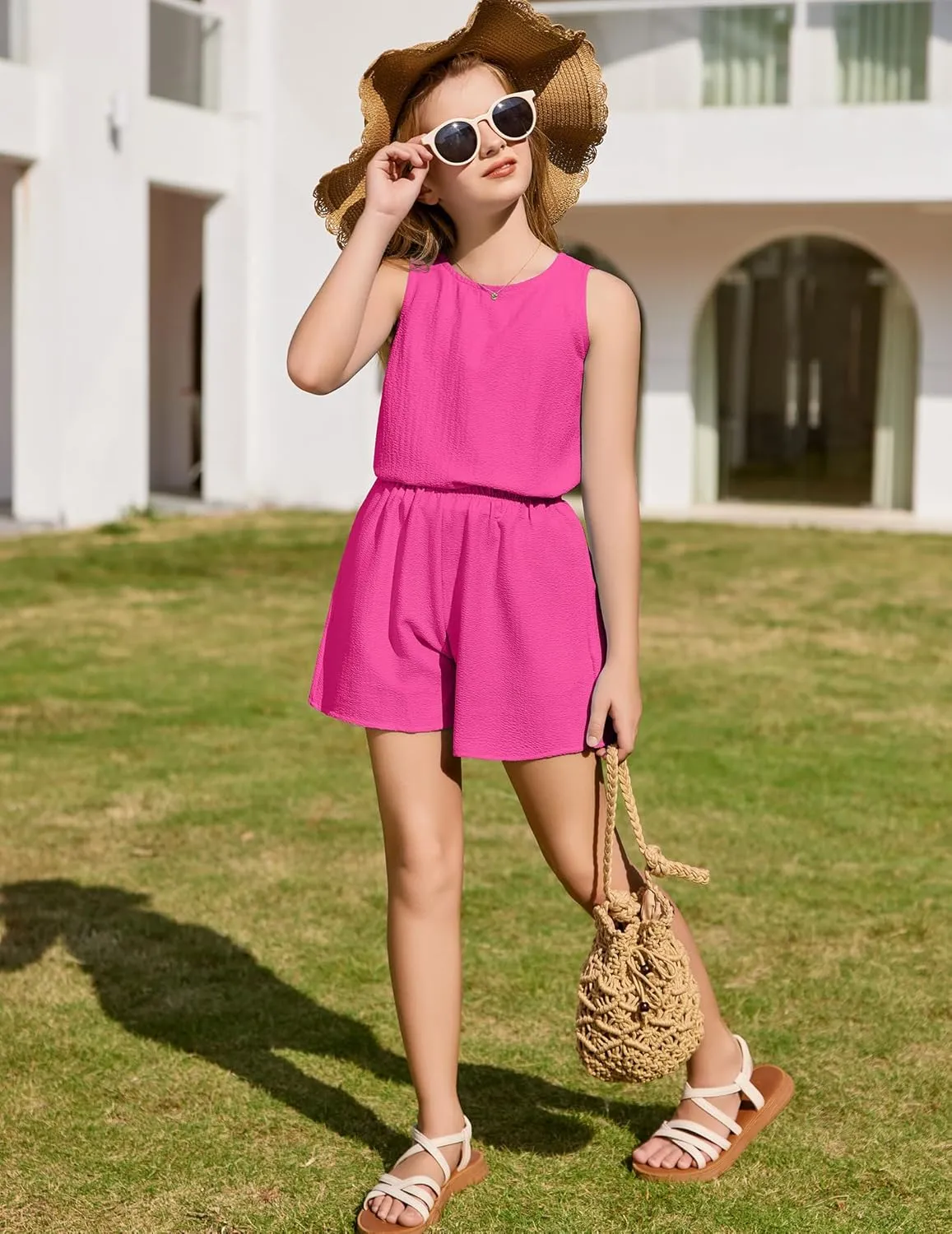 Arshiner Girls Summer 2 Piece Outfit Sleeveless Top and Shorts Set