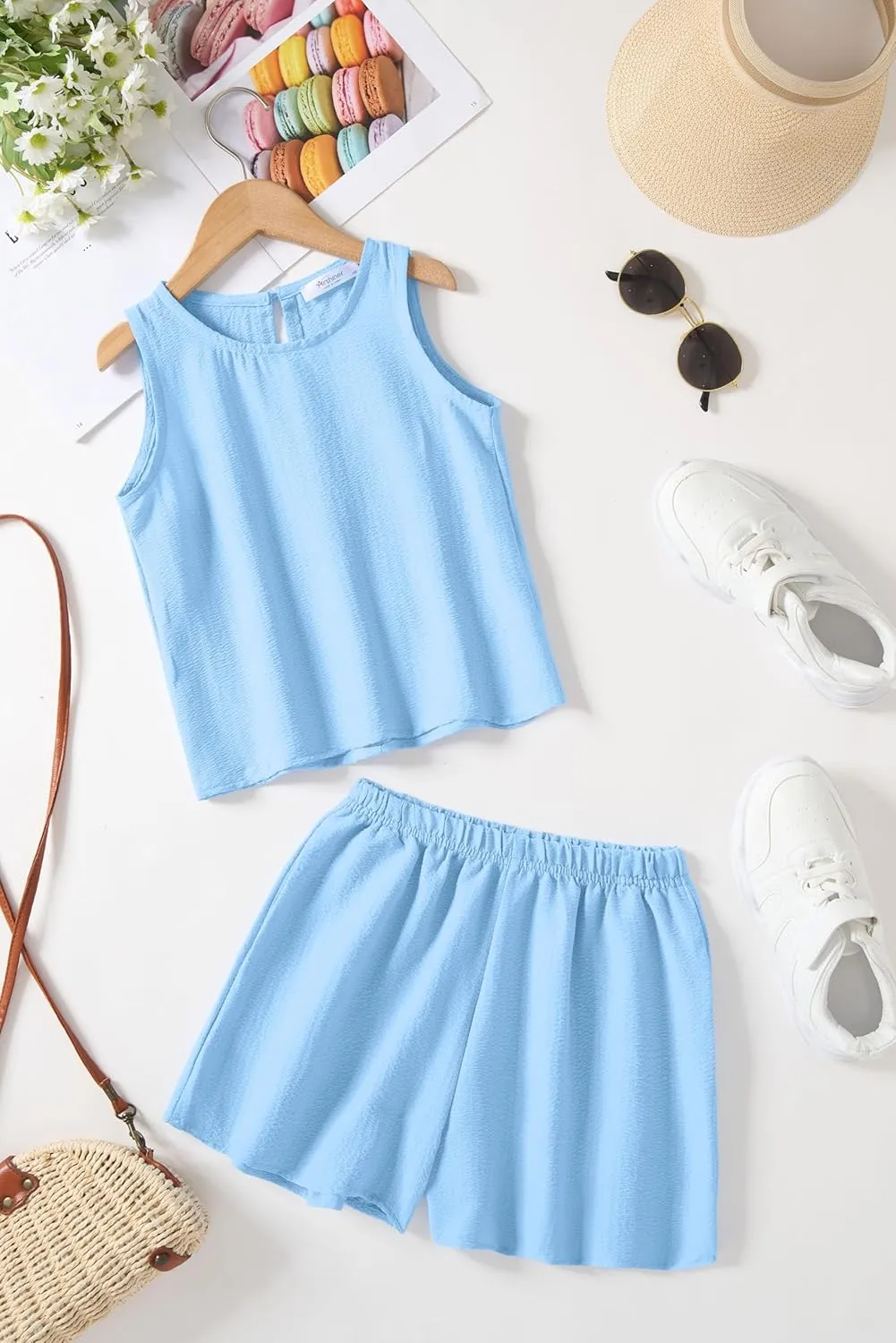 Arshiner Girls Summer 2 Piece Outfit Sleeveless Top and Shorts Set