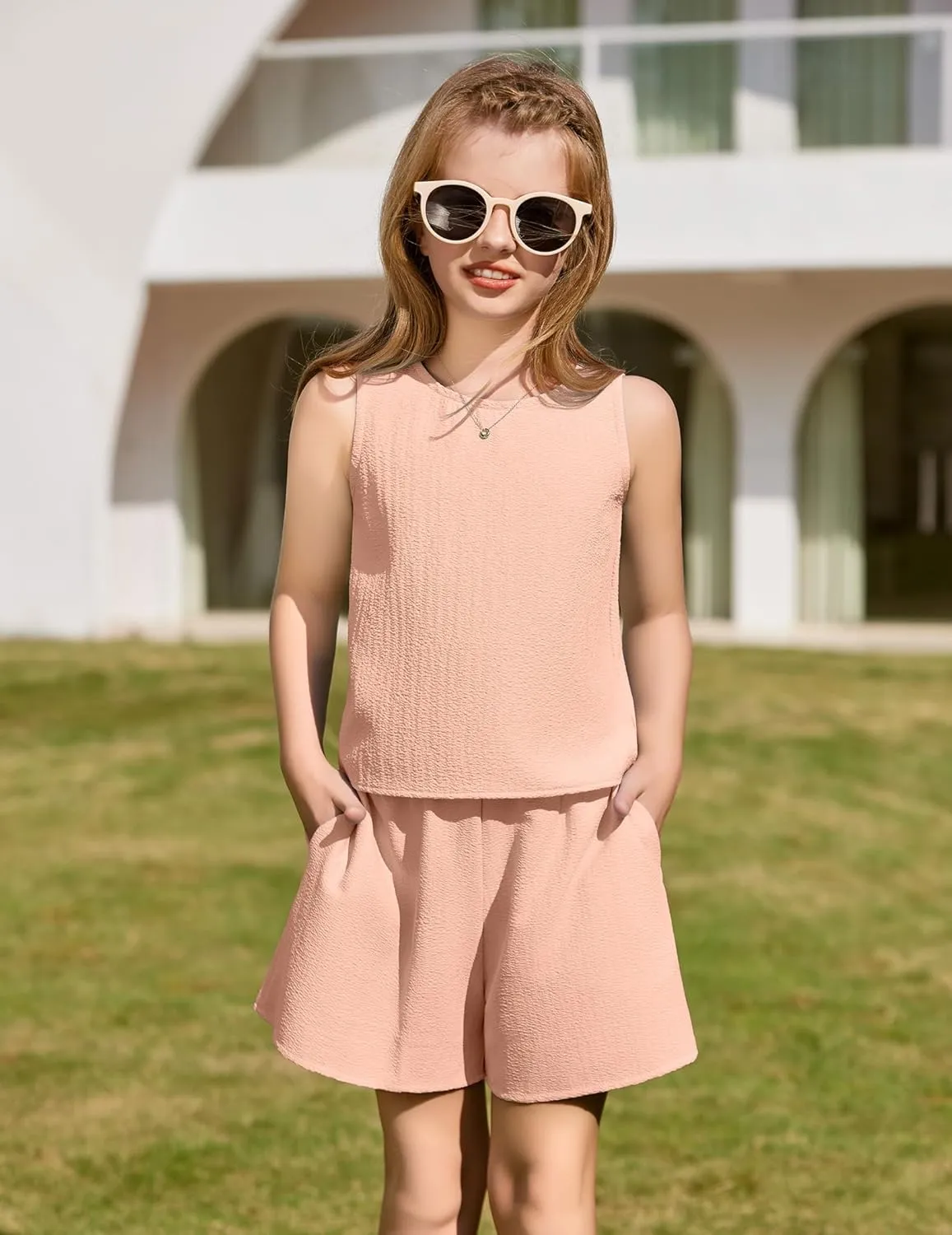 Arshiner Girls Summer 2 Piece Outfit Sleeveless Top and Shorts Set