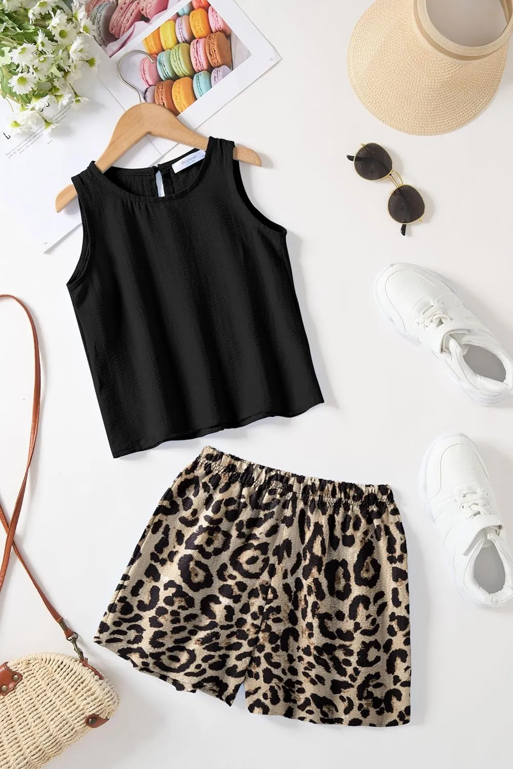 Arshiner Girls Summer 2 Piece Outfit Sleeveless Top and Shorts Set