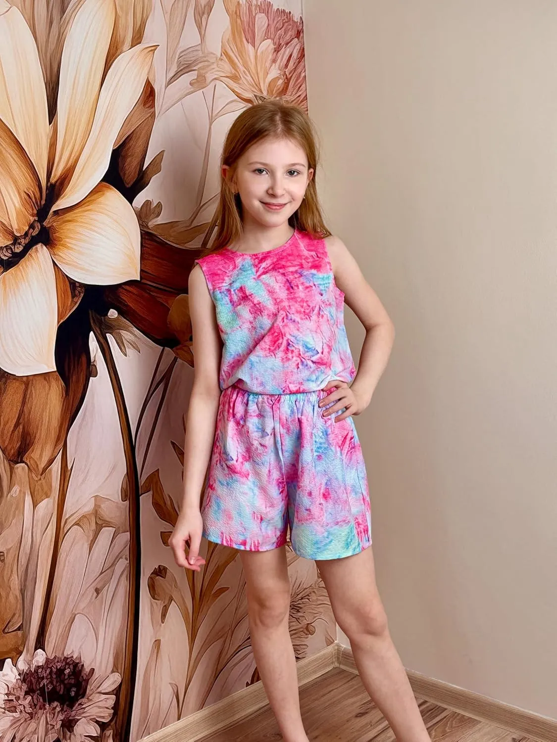 Arshiner Girls Summer 2 Piece Outfit Sleeveless Top and Shorts Set