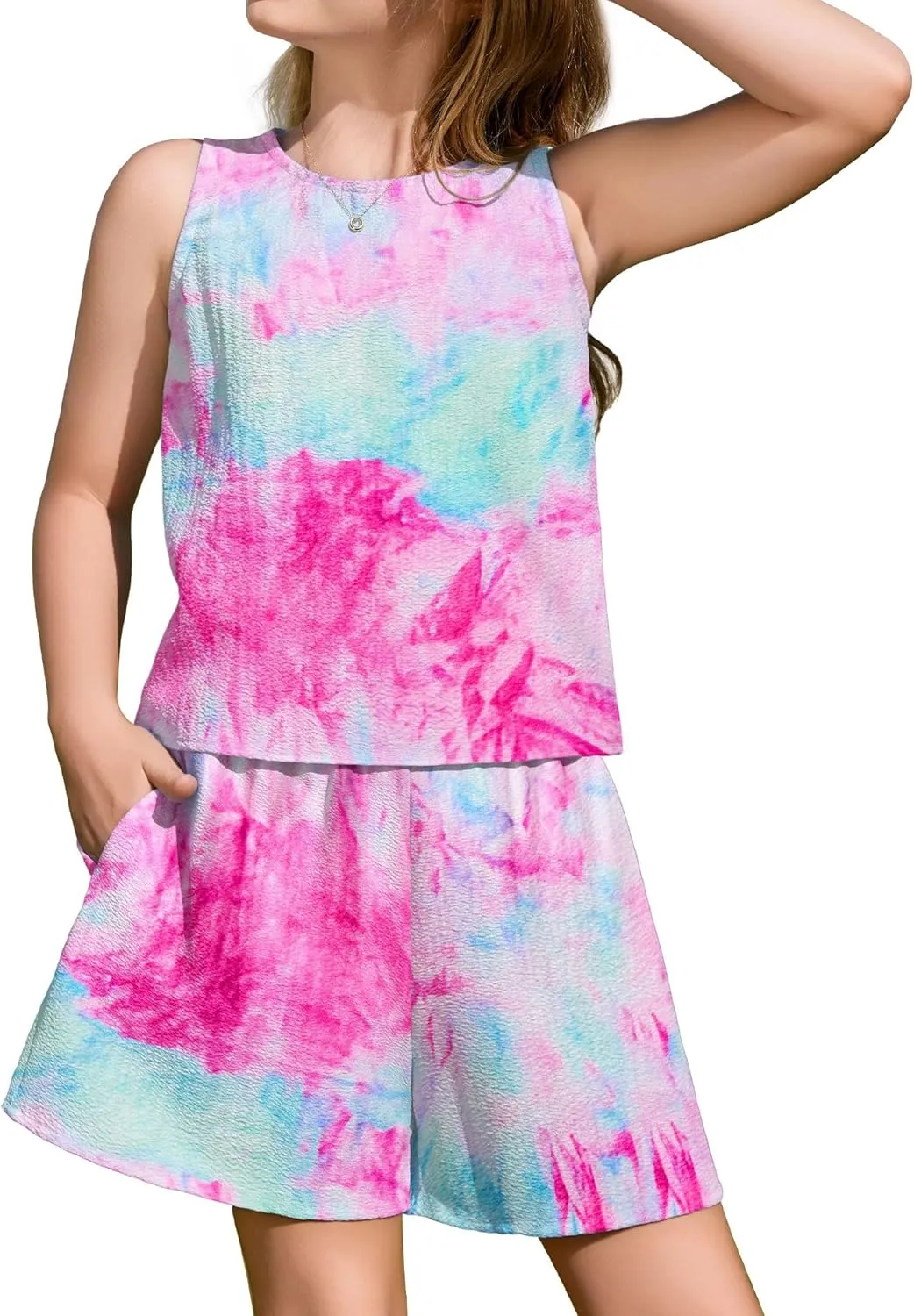 Arshiner Girls Summer 2 Piece Outfit Sleeveless Top and Shorts Set