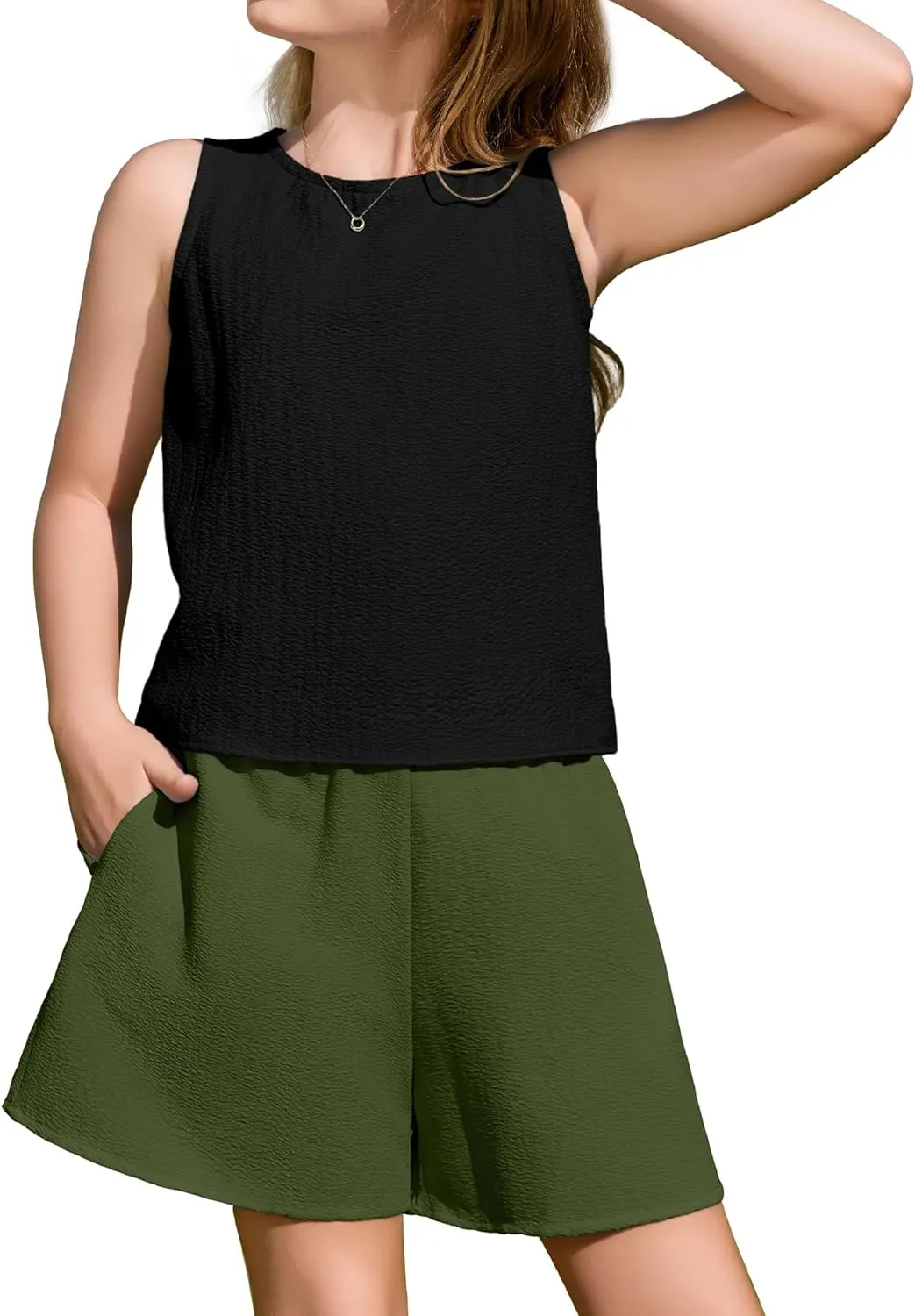 Arshiner Girls Summer 2 Piece Outfit Sleeveless Top and Shorts Set