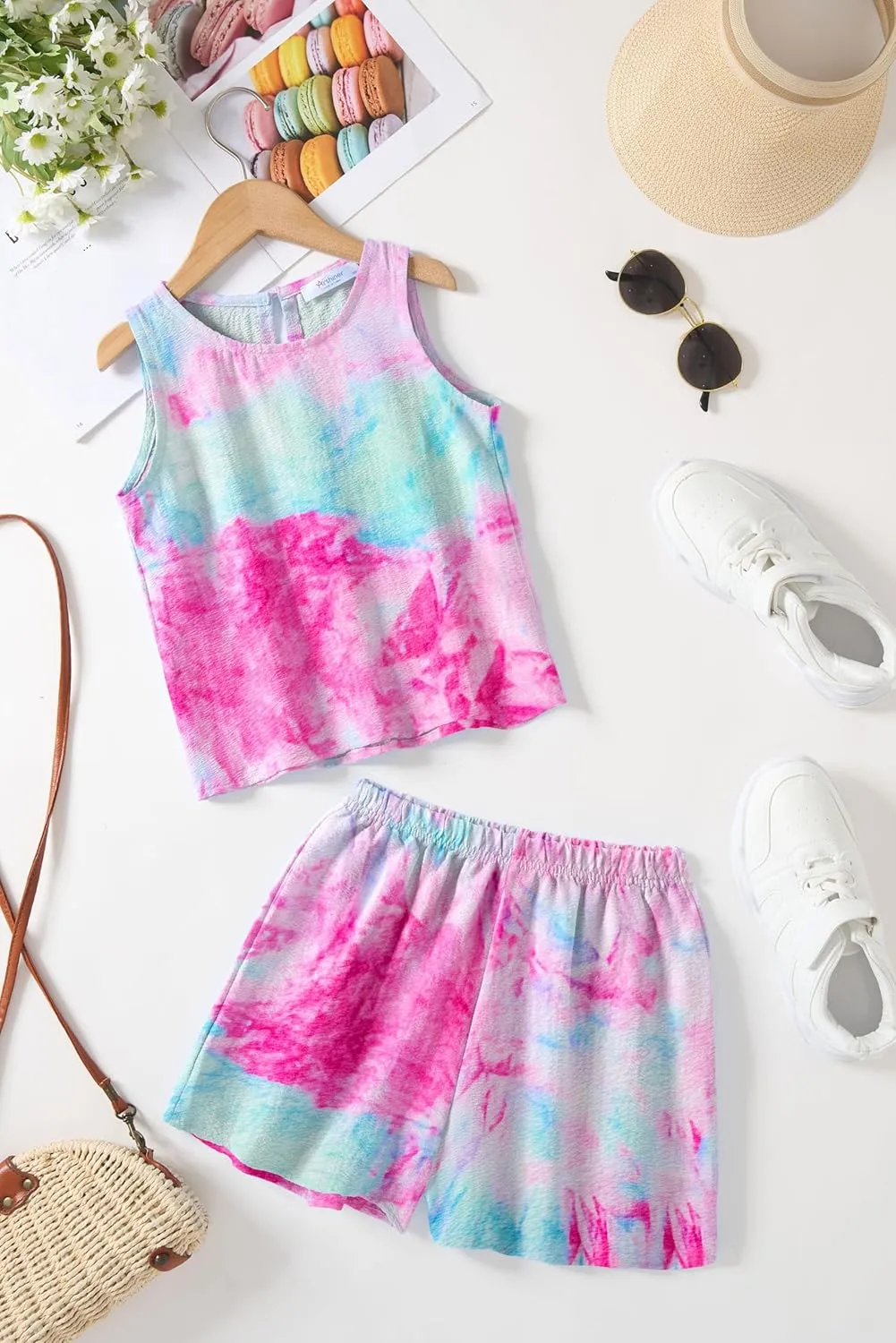 Arshiner Girls Summer 2 Piece Outfit Sleeveless Top and Shorts Set