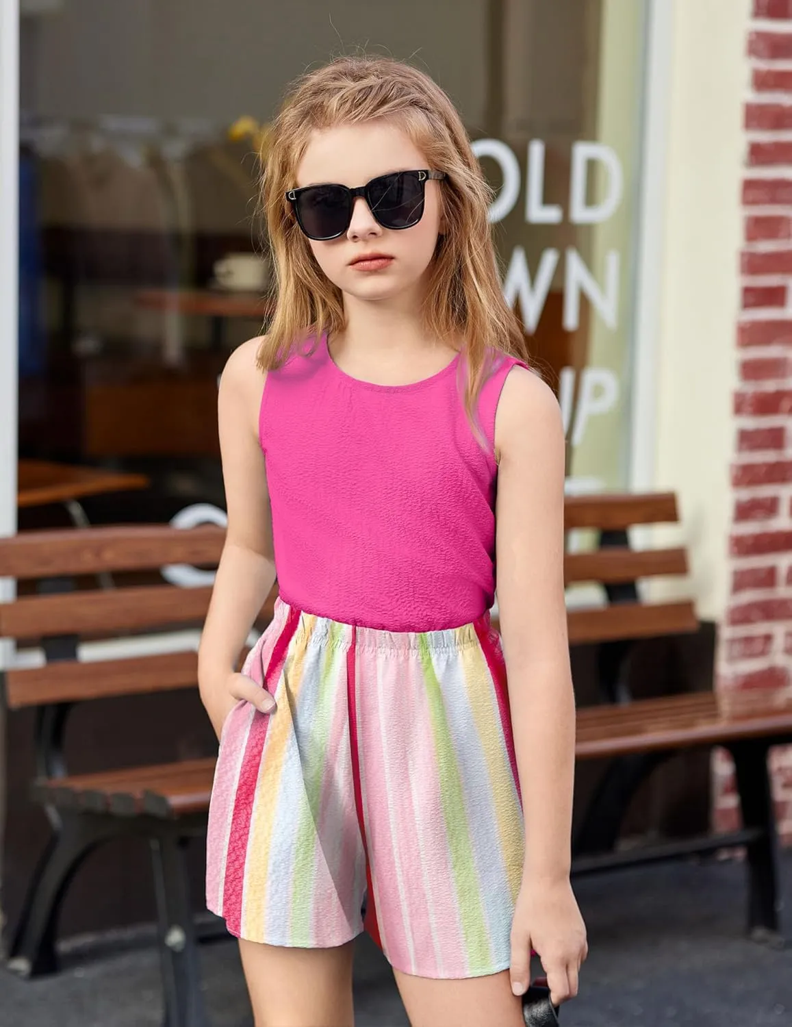 Arshiner Girls Summer 2 Piece Outfit Sleeveless Top and Shorts Set