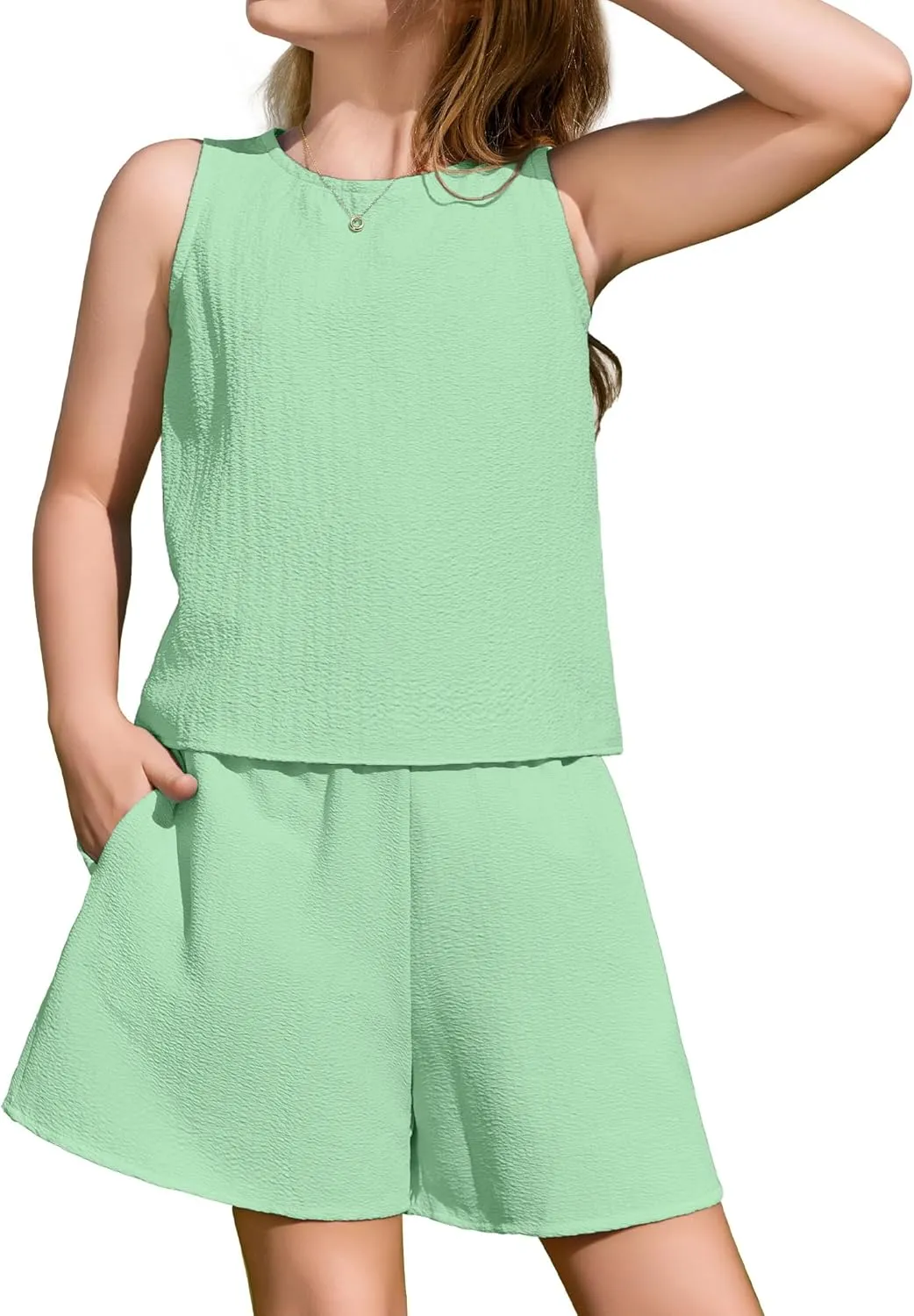 Arshiner Girls Summer 2 Piece Outfit Sleeveless Top and Shorts Set