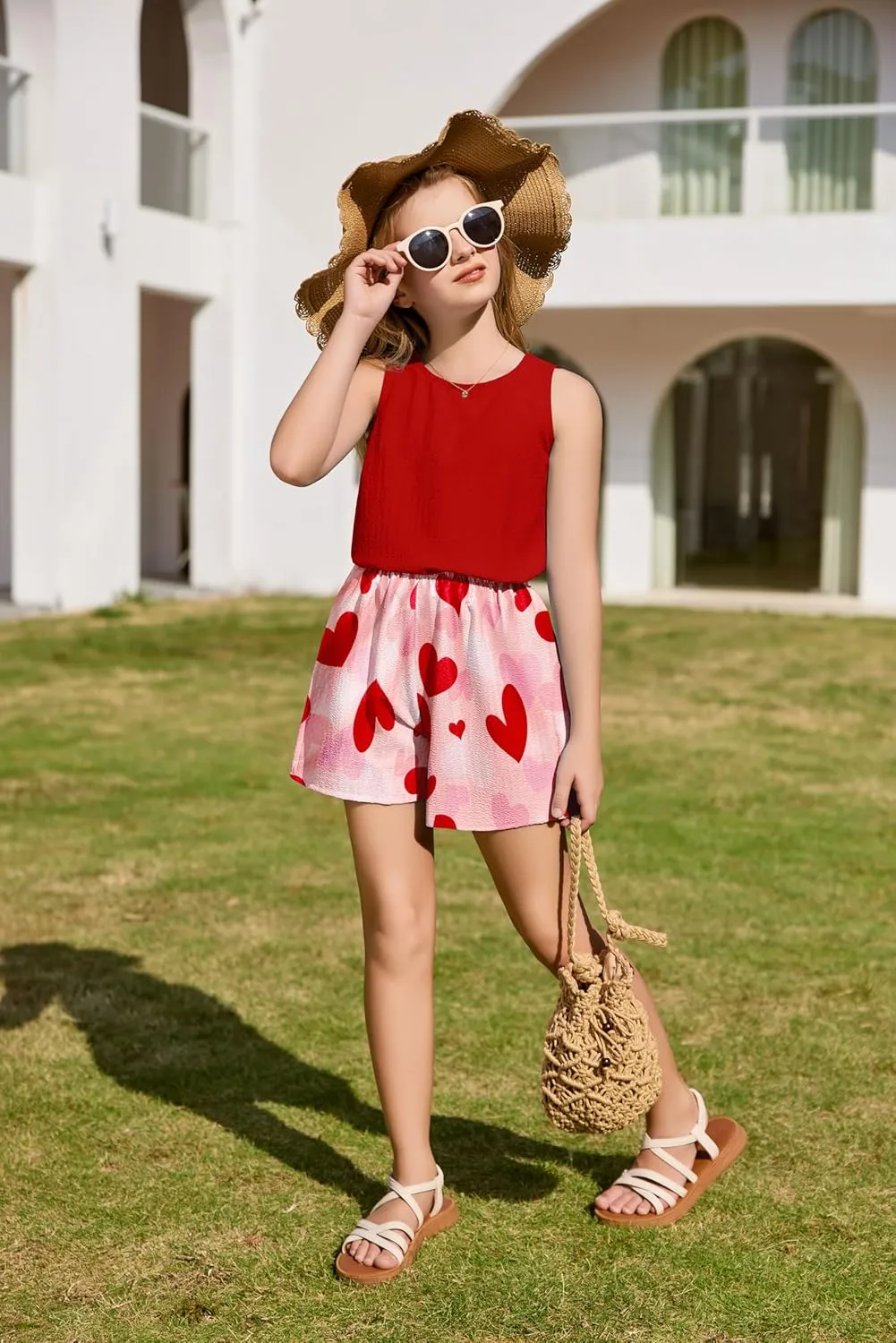 Arshiner Girls Summer 2 Piece Outfit Sleeveless Top and Shorts Set