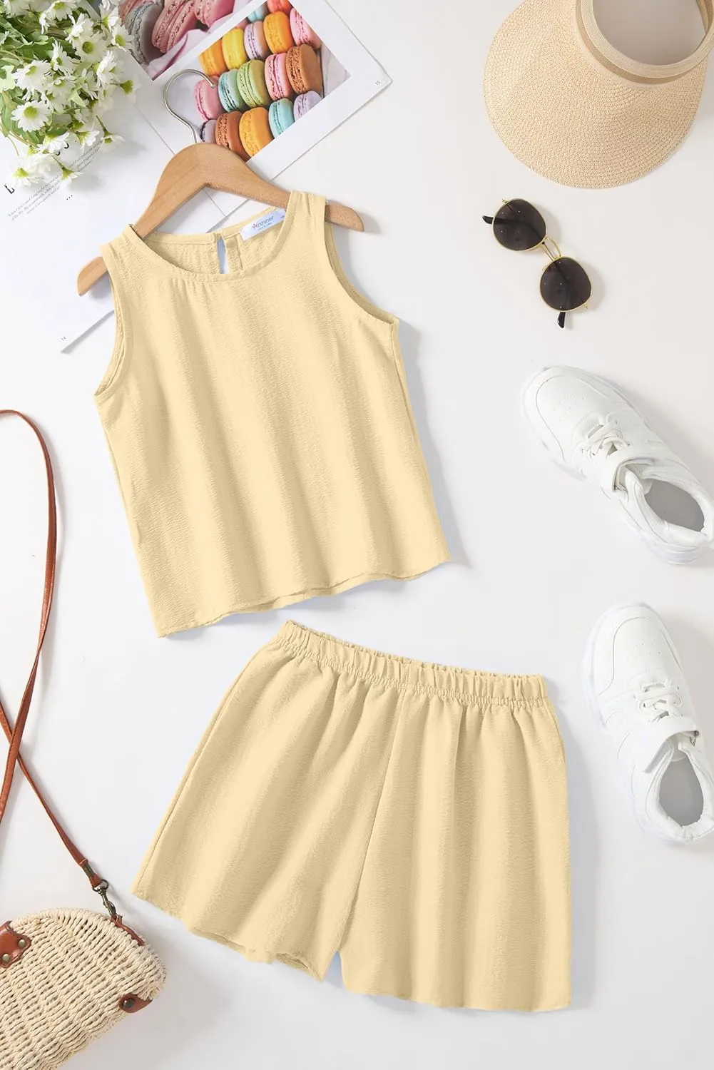 Arshiner Girls Summer 2 Piece Outfit Sleeveless Top and Shorts Set